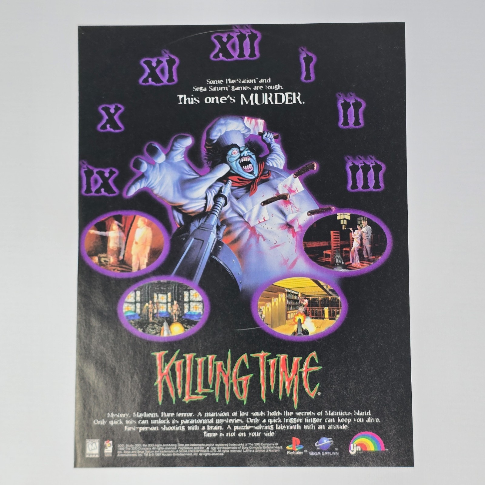 Killing Time PlayStation 1 PS1 Sega Saturn Mayhem Print Ad/Poster Promo Art