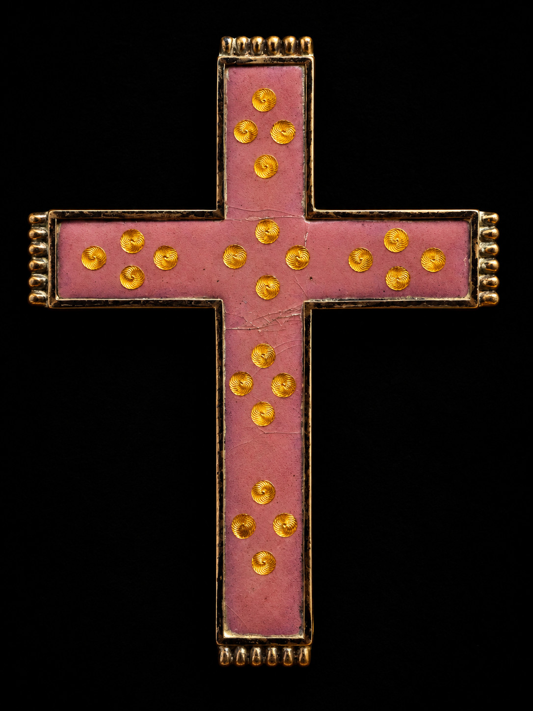 Antique Art Nouveau Sacred Silver Cross Pink Enamel Religious Devotional c.1900 Antique Art Nouveau Sacred Silver Cross Pink Enamel Religious Devotional c.1900