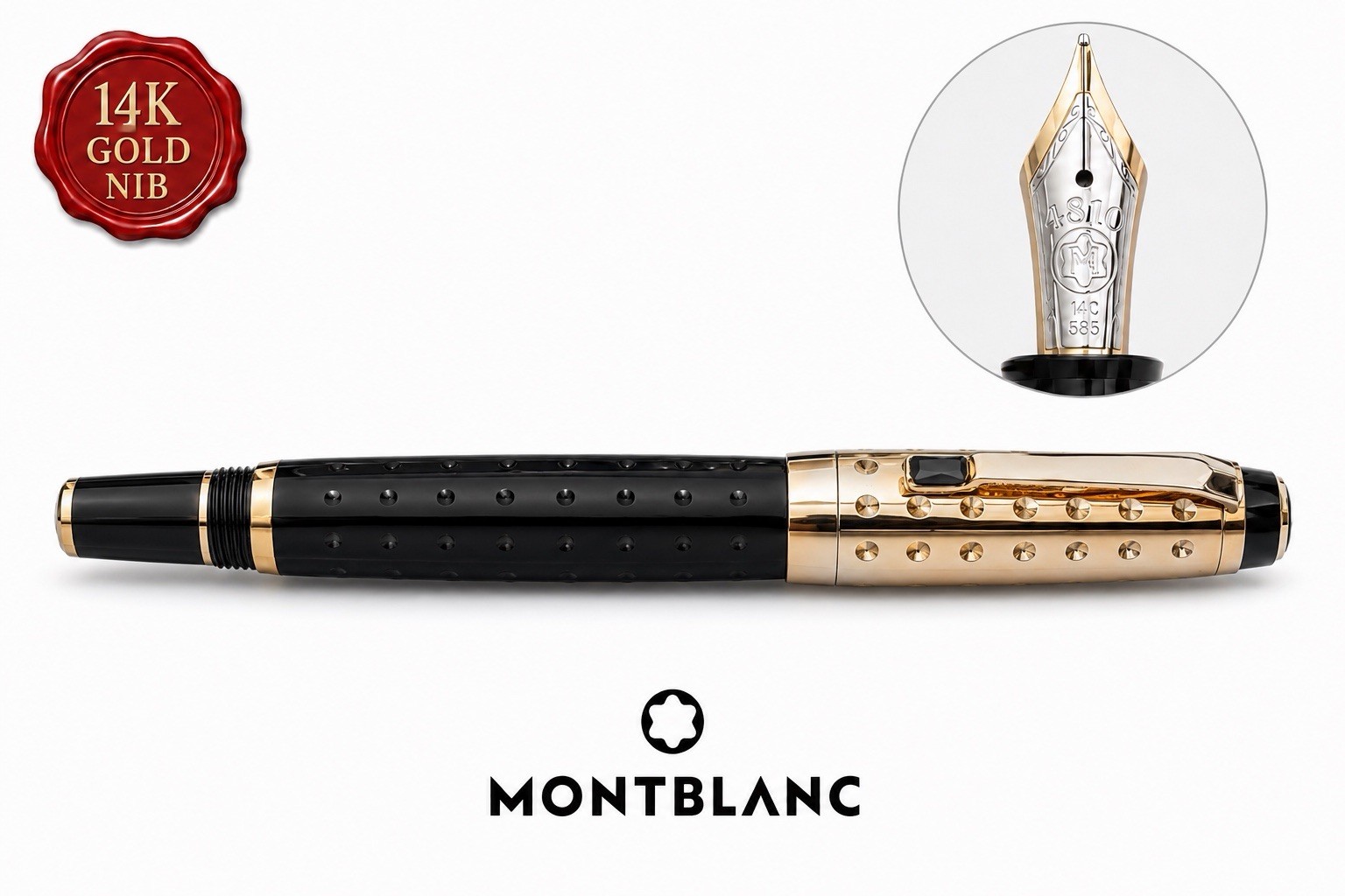 MONTBLANC Bohème Doué Golf Pattern Fountain Pen 18K Gold Nib Onyx Vintage MONTBLANC Bohème Doué Golf Pattern Fountain Pen 18K Gold Nib Onyx Vintage