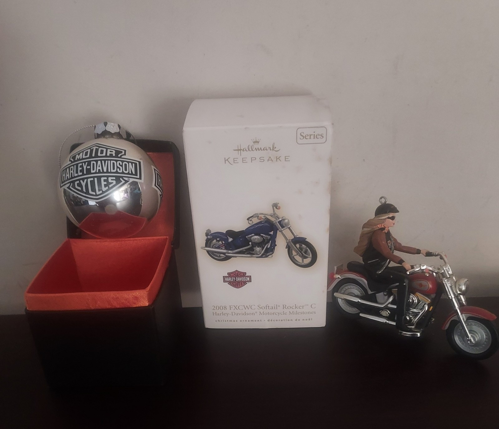 Harley-Davidson Christmas Ornaments (Lot of 3) Hallmark '08, Barbie '01  & Ball