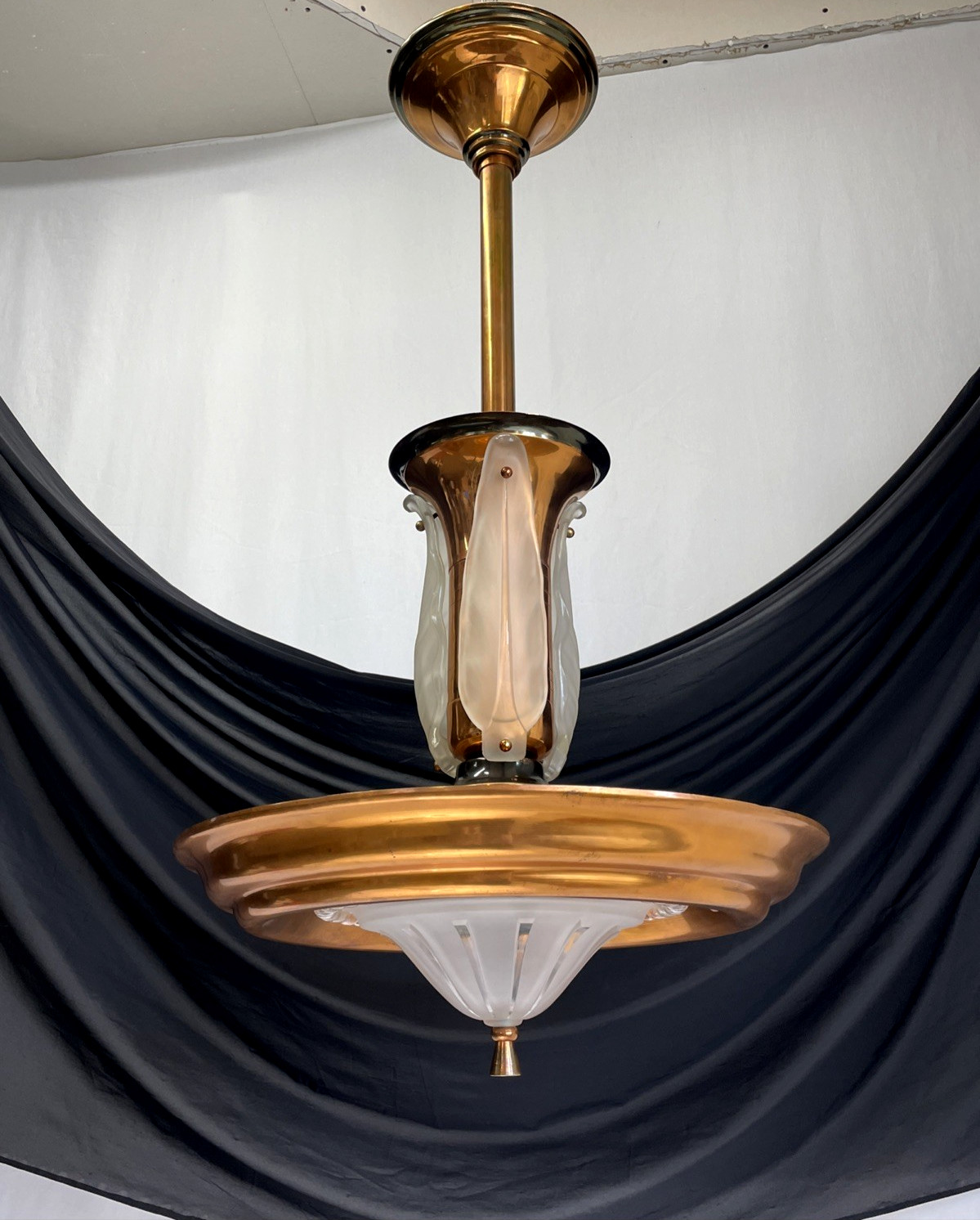 RESTORED Antique Vtg French Art Deco Pendant Light Copper 1920s 1930s 1940s MCM RESTORED Antique Vtg French Art Deco Pendant Light Copper 1920s 1930s 1940s MCM