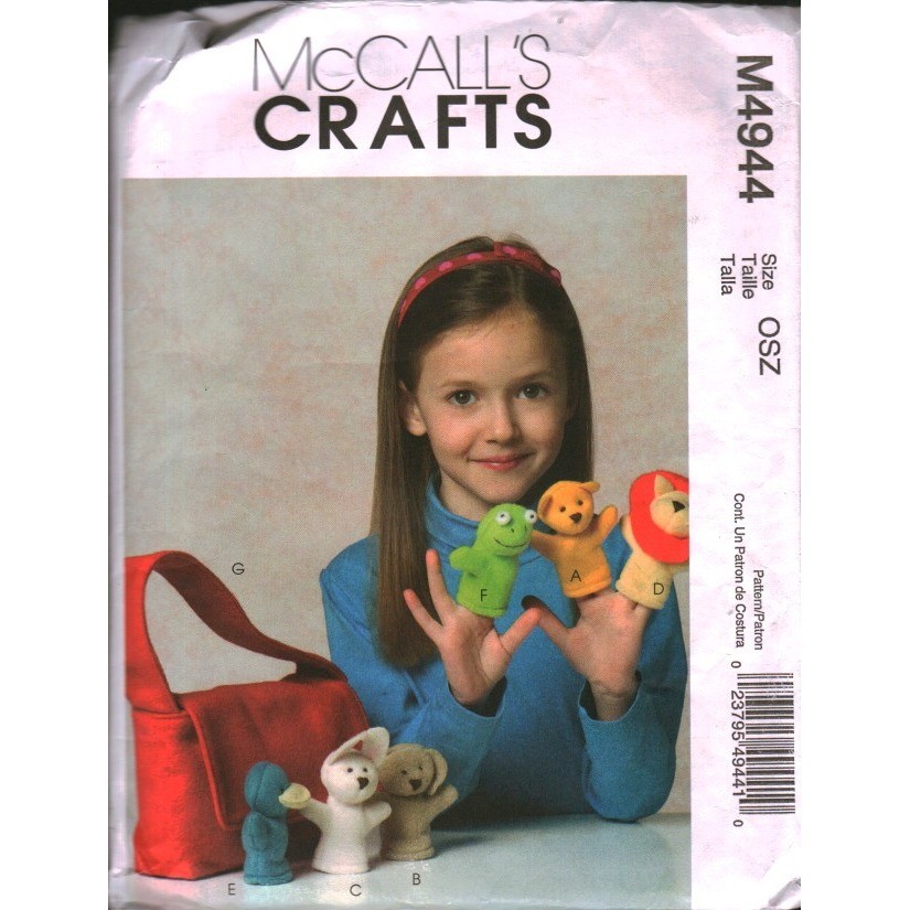 McCalls Crafts M4944 Finger Puppets and Tote Bag Sewing Pattern Bear Lion Frog McCalls Crafts M4944 Finger Puppets and Tote Bag Sewing Pattern Bear Lion Frog
