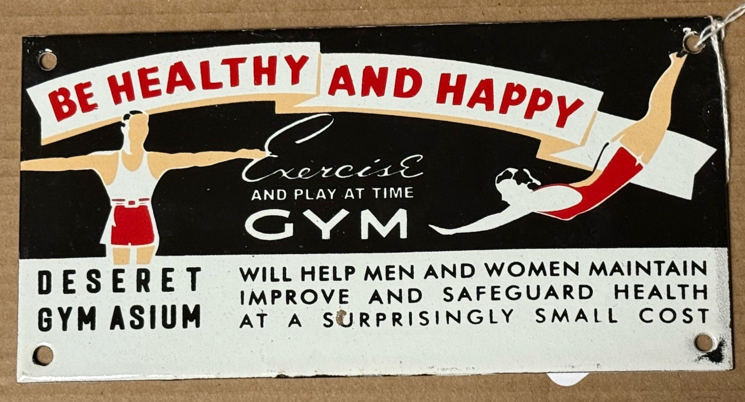 Vintage Ceramic Gym Health Happy Porcelain Advertising Sign Desert Gymnasium