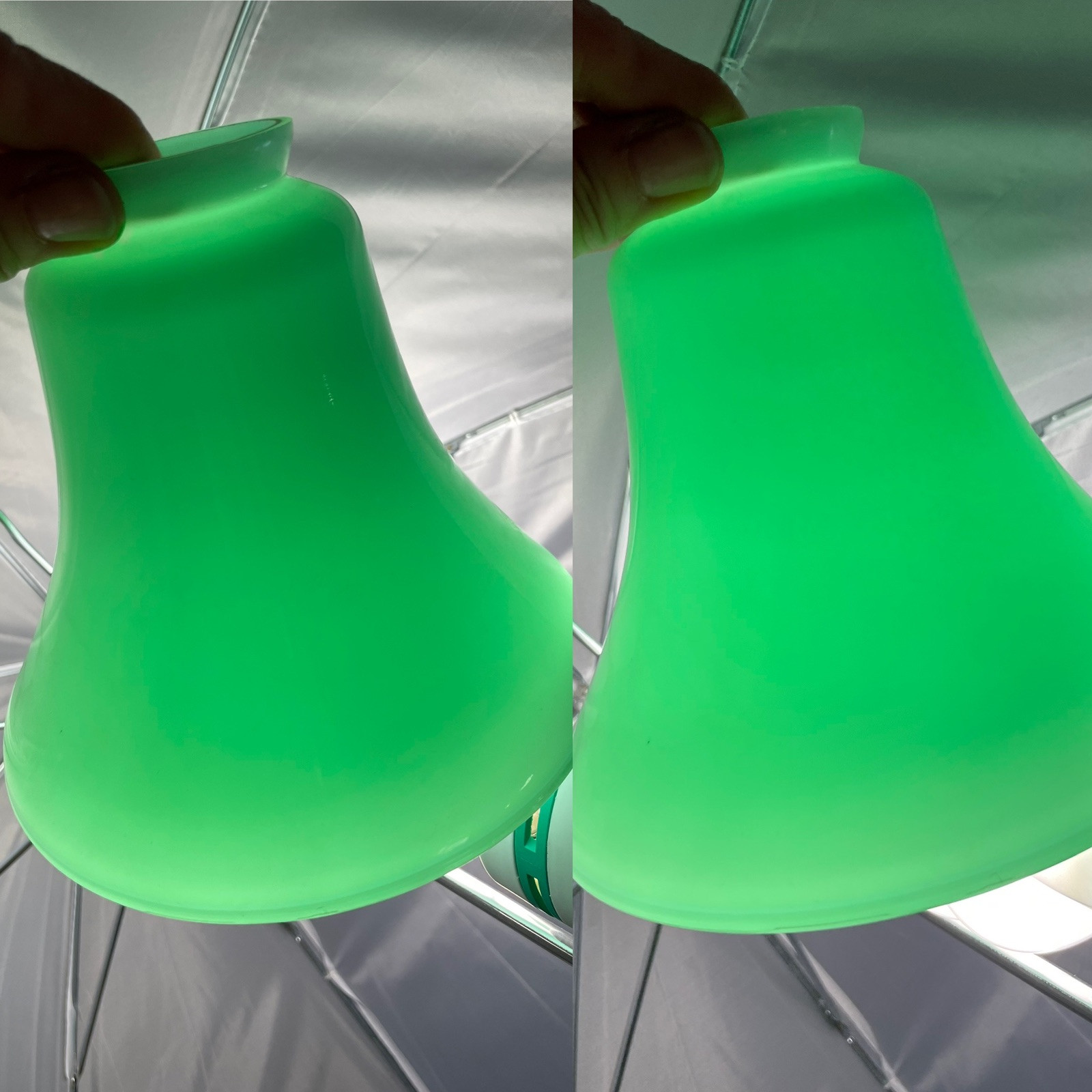 Vtg Pair Seafoam Green Glass Lamp Shades Art Deco MCM Globe 2 1/4" Jadeite Color Vtg Pair Seafoam Green Glass Lamp Shades Art Deco MCM Globe 2 1/4" Jadeite Color