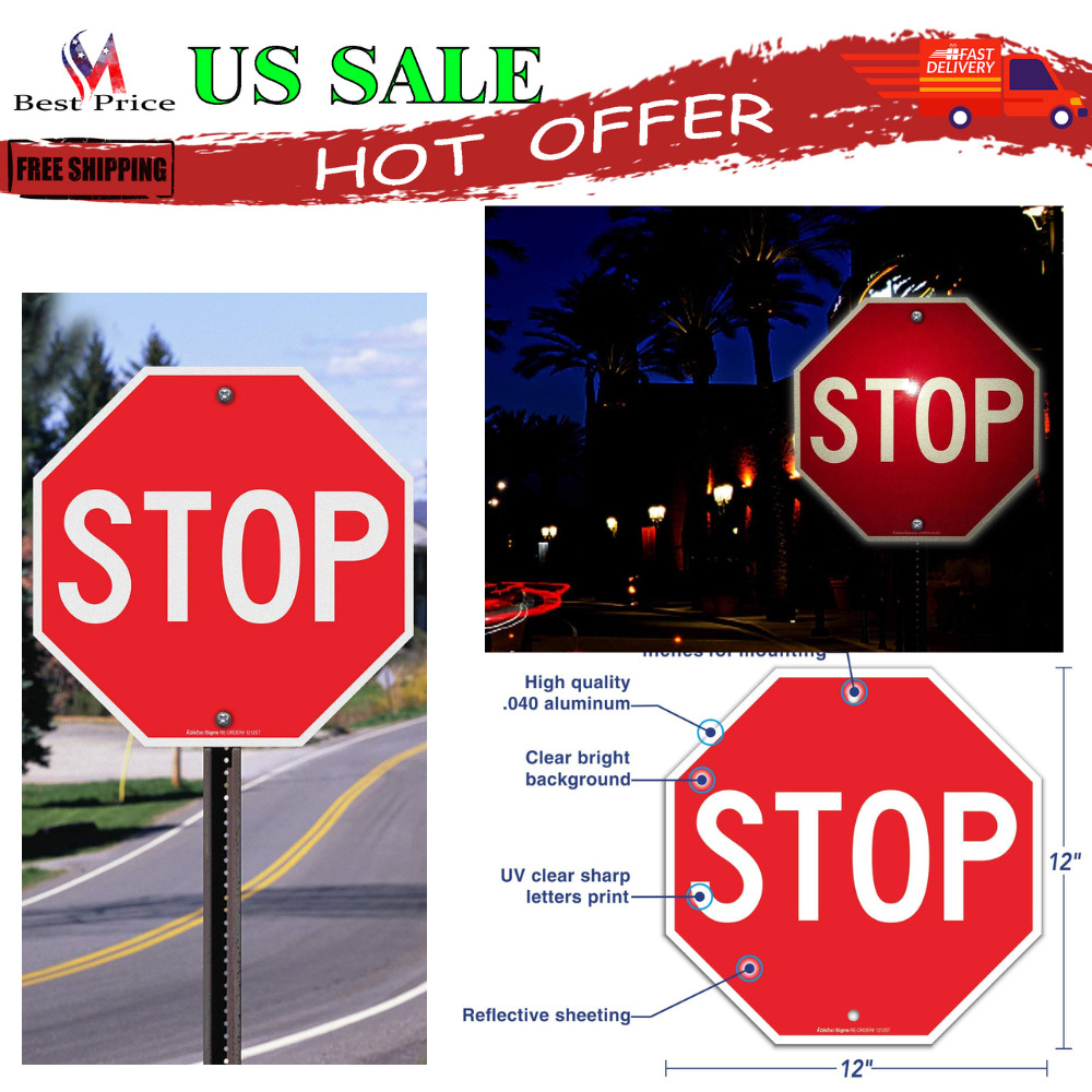 Stop Sign Street Slow Warning Reflective Signs 12 x 12 Inches Octagon.040 Rust