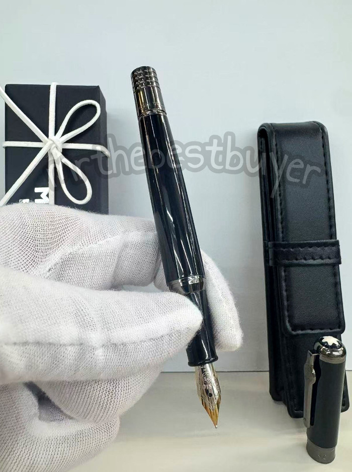 MONTBLANC Meisterstück Black Fountain Pen Gunmetal Tone Luxury Rare w/ Pouch