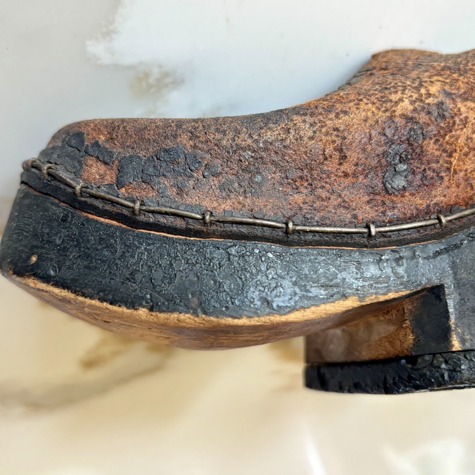 Antique European Wooden Working Clog Single Shoe Leather Sabot Early 1900’s Antique European Wooden Working Clog Single Shoe Leather Sabot Early 1900’s