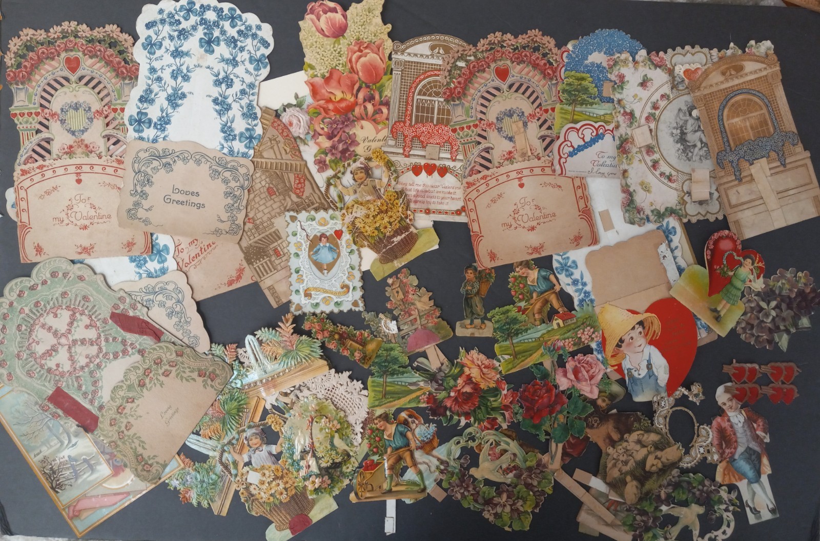 Antique Victorian Die - Cut Scraps Broken Valentines Lot Antique Victorian Die - Cut Scraps Broken Valentines Lot