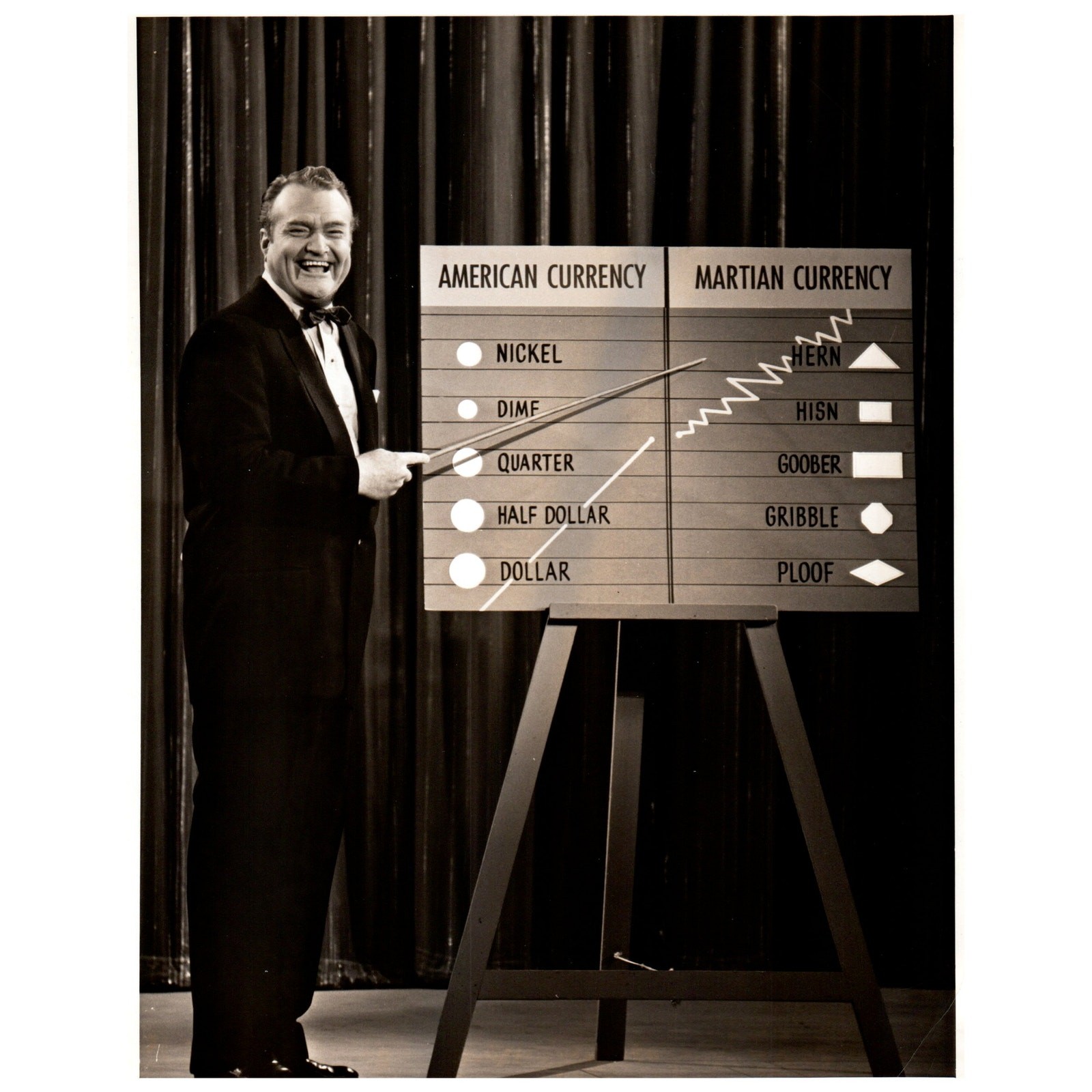 c1960 Press Photo Red Skelton Martian Currency CBS TJ7-2 c1960 Press Photo Red Skelton Martian Currency CBS TJ7-2