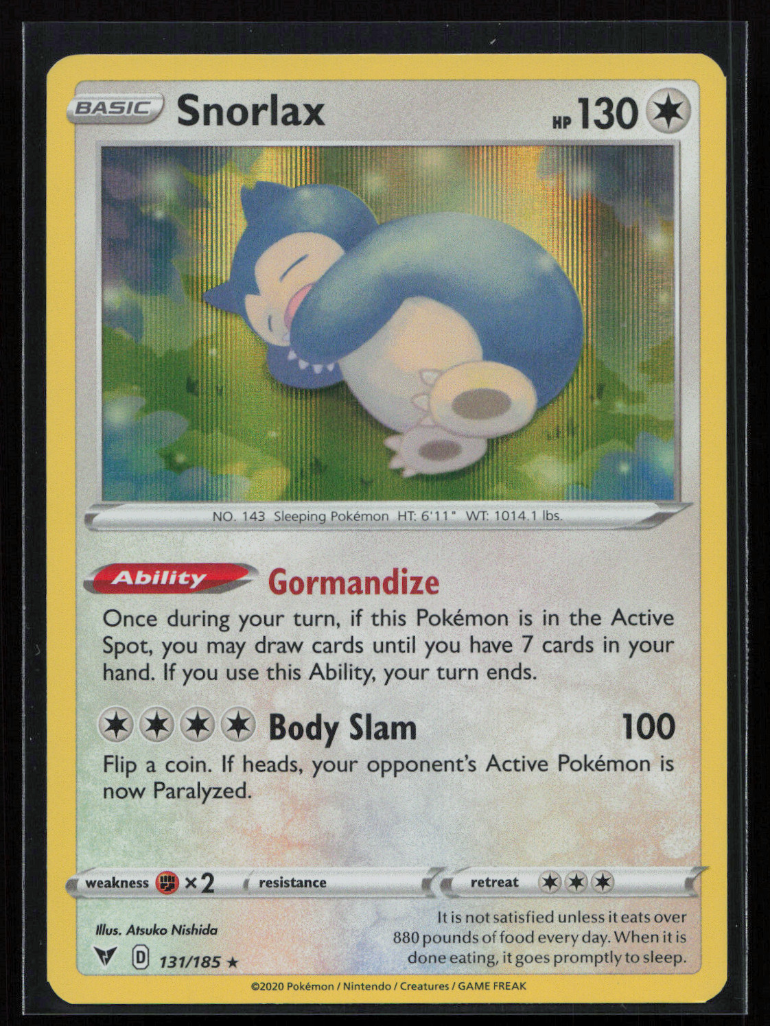 Snorlax 131/185 Holo Rare SWSH04: Vivid Voltage Holo NM Snorlax 131/185 Holo Rare SWSH04: Vivid Voltage Holo NM