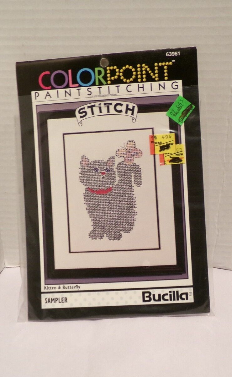 VTG 1993 COLORPOINT PAINT STITCHING BUCILLA "Kitten & Butterfly" NOS 63961 VTG 1993 COLORPOINT PAINT STITCHING BUCILLA "Kitten & Butterfly" NOS 63961
