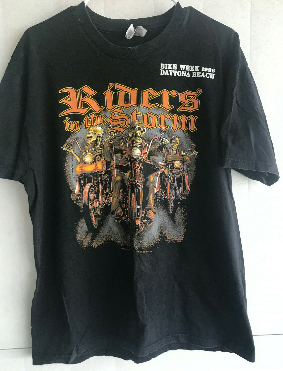 VTG 1999 Daytona Bike Week Skeleton Riders in the Storm Air Waves T-Shirt L USA VTG 1999 Daytona Bike Week Skeleton Riders in the Storm Air Waves T-Shirt L USA