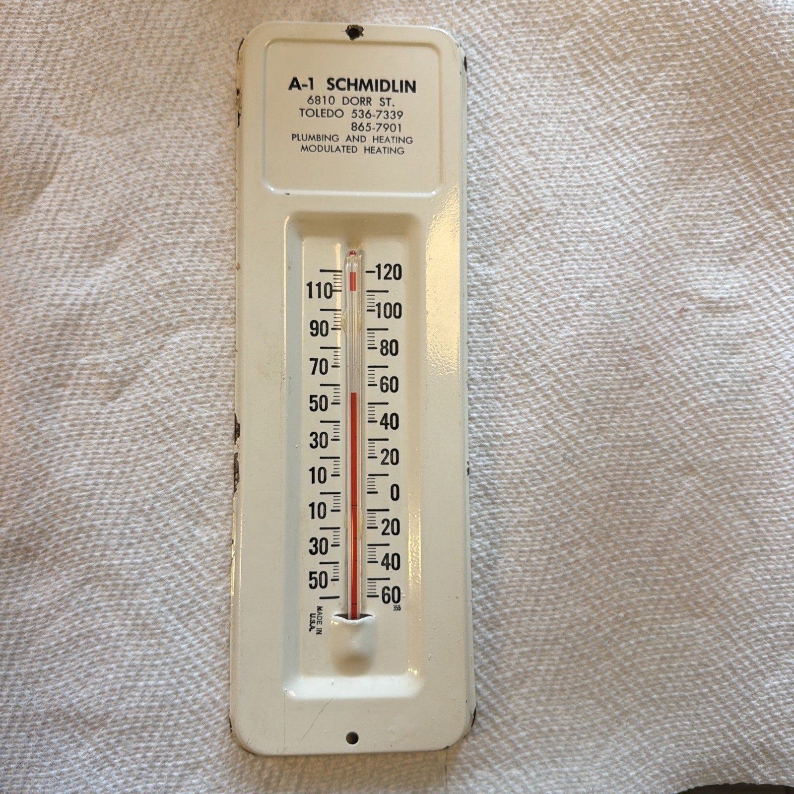 Vintage A1 Schmidlin Toledo Ohio plumbing metal Advertising Thermometer works Vintage A1 Schmidlin Toledo Ohio plumbing metal Advertising Thermometer works