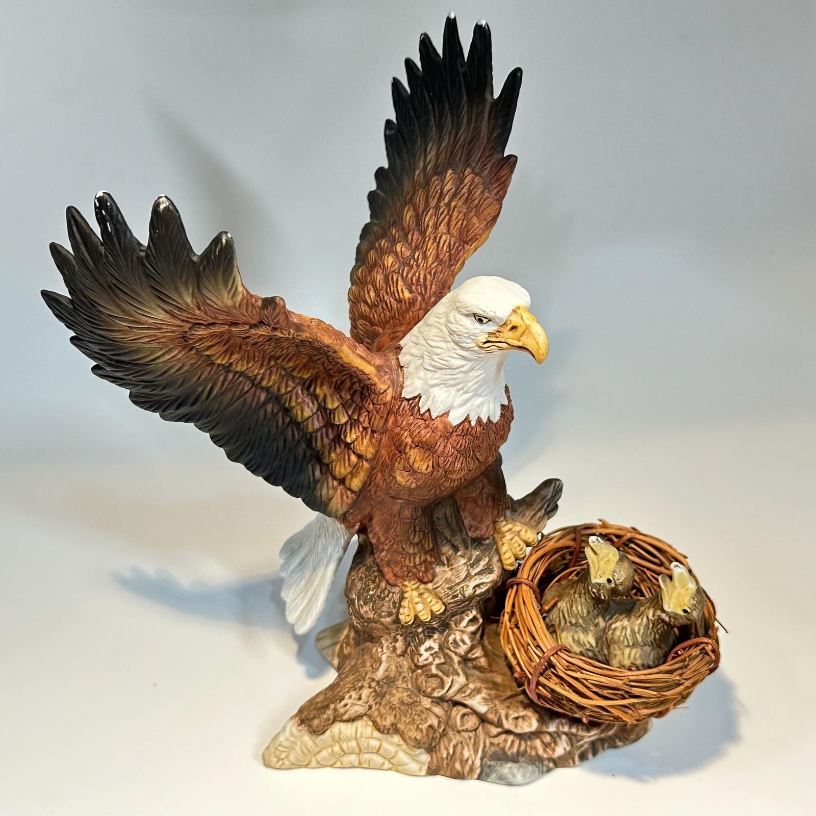 Majestic Bald Eagle Figurine with Eaglets, Vintage LaVie Porcelain Sculpture Majestic Bald Eagle Figurine with Eaglets, Vintage LaVie Porcelain Sculpture