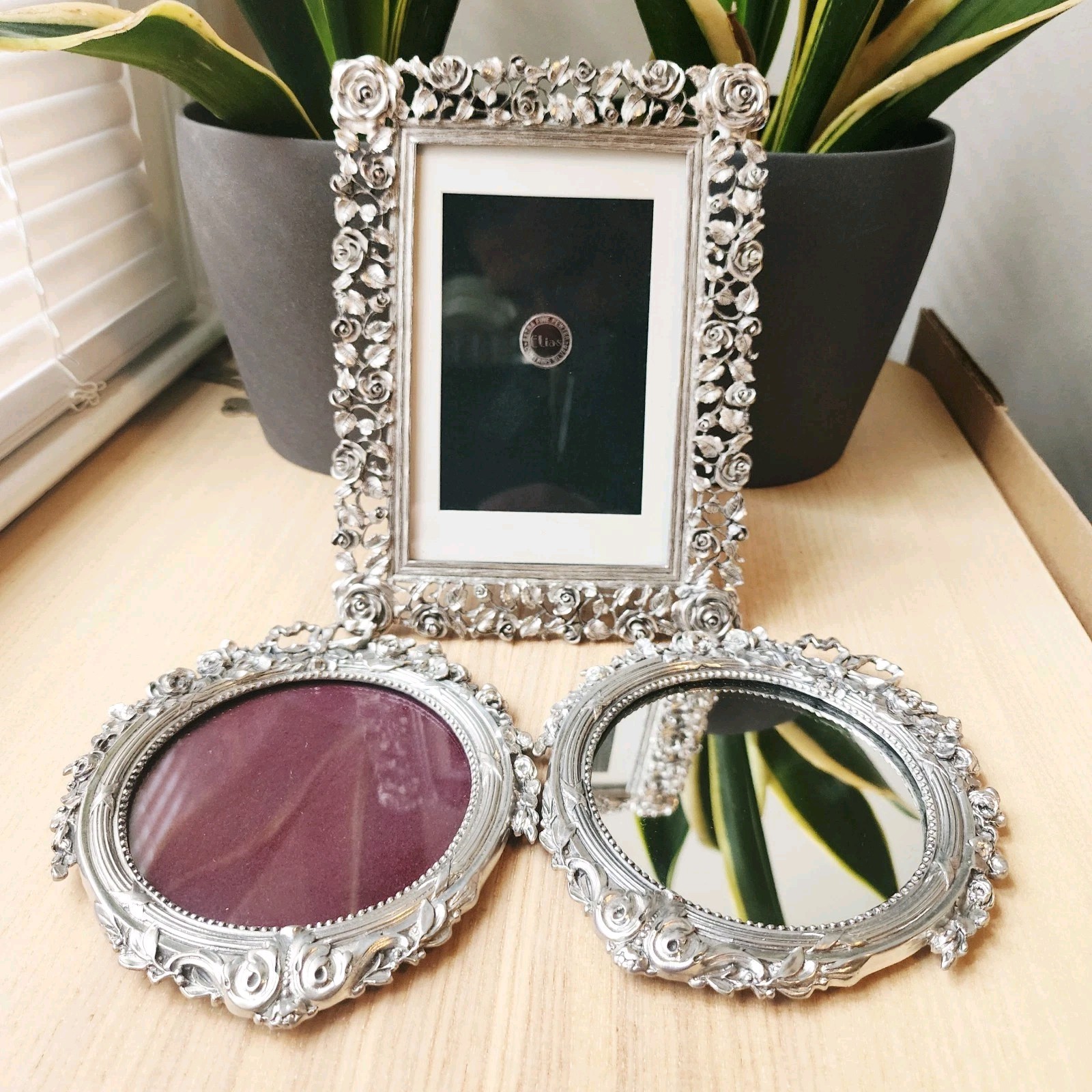 Elias Fine Pewter Contains Silver Picture Frame Mirror - 4 x 6 #2416, (2) #1450