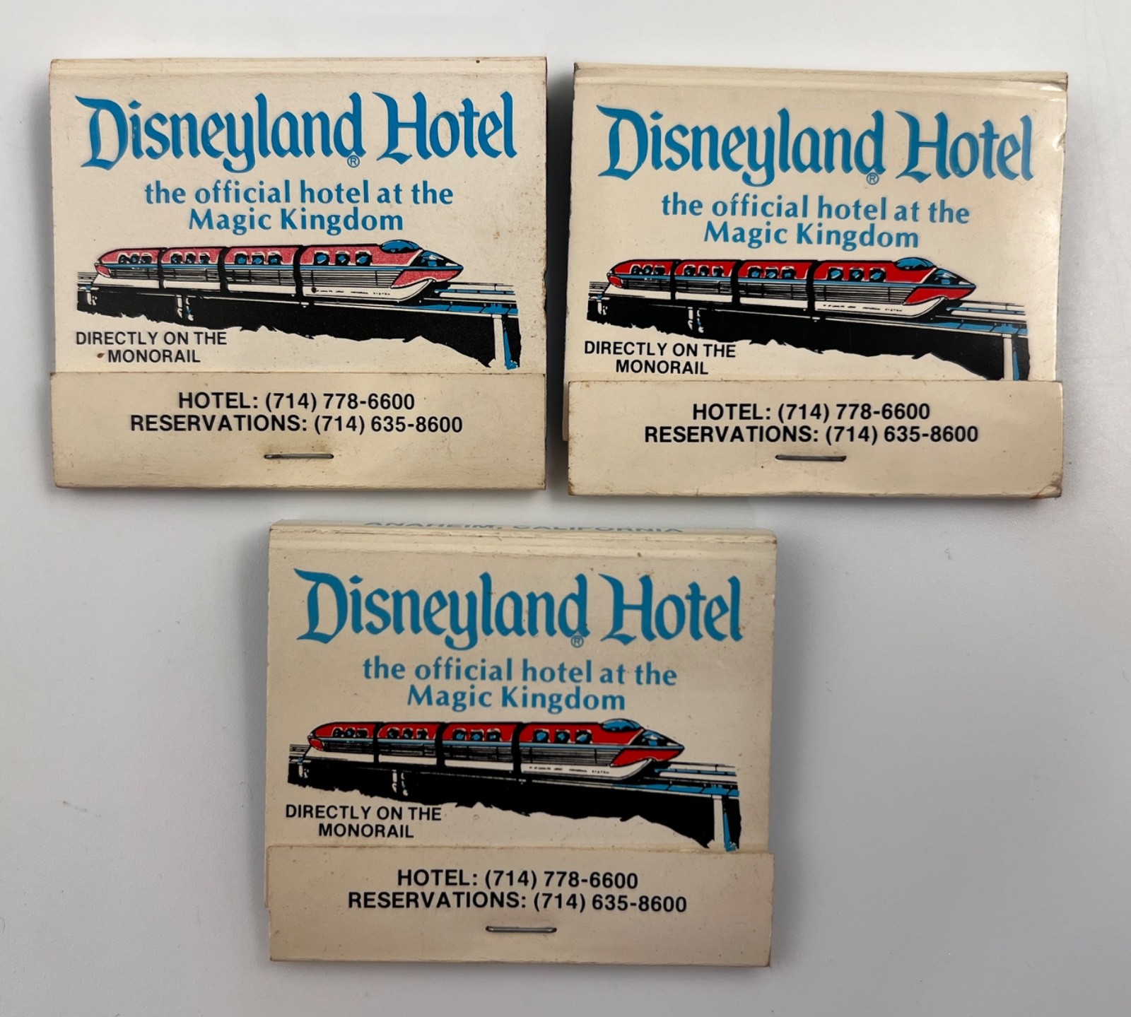 Lot of 3 Vintage Disneyland Hotel Matchbook Walt Disney Monorail Magic Kingdom