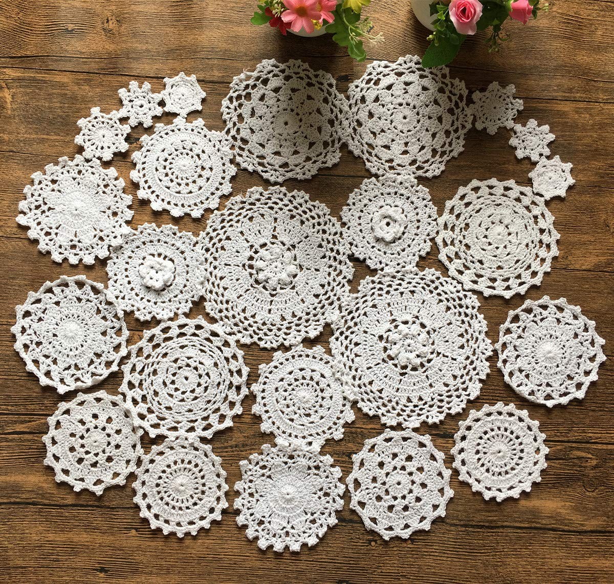 Mindplus Hand Crochet Doilies Cotton Crocheted Lace Doilies 2-7 Inch Round White Mindplus Hand Crochet Doilies Cotton Crocheted Lace Doilies 2-7 Inch Round White