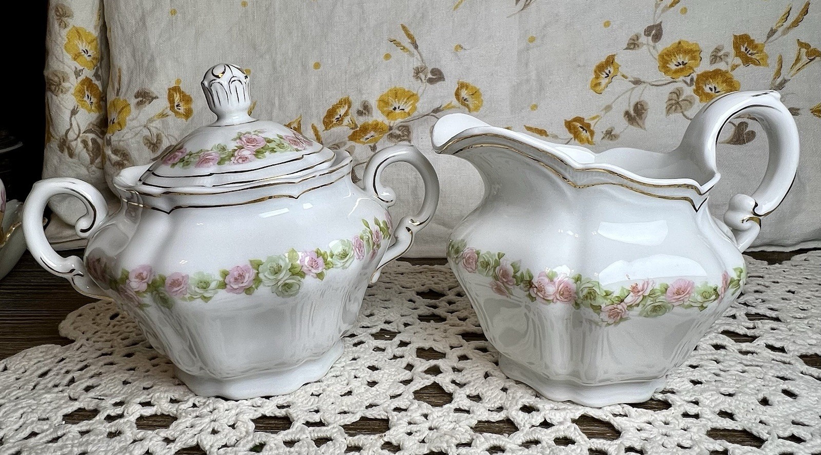 Antique The Munich “Rose” Pattern Vienna Austria Cream And Sugar Set