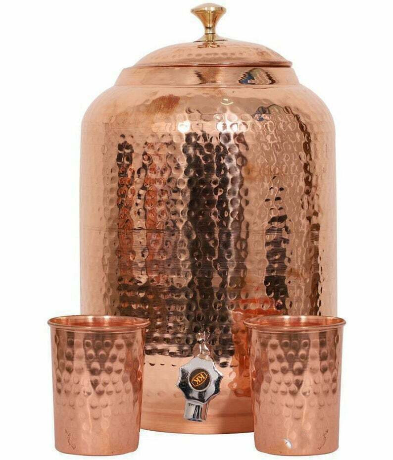 100% Pure Copper Water Dispenser Pitcher Pot 4L With 2 Serving Tumbler 100% Pure Copper Water Dispenser Pitcher Pot 4L With 2 Serving Tumbler