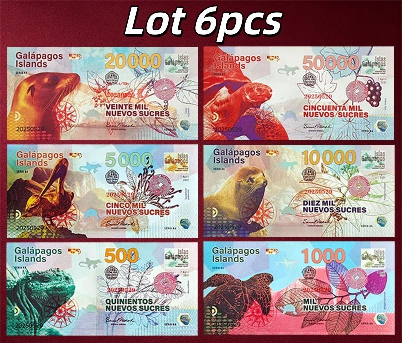 Lot 6pcs Galapagos Islands Set 2020 Fantasy Polymer Banknote Sea Lion Pelican Lot 6pcs Galapagos Islands Set 2020 Fantasy Polymer Banknote Sea Lion Pelican