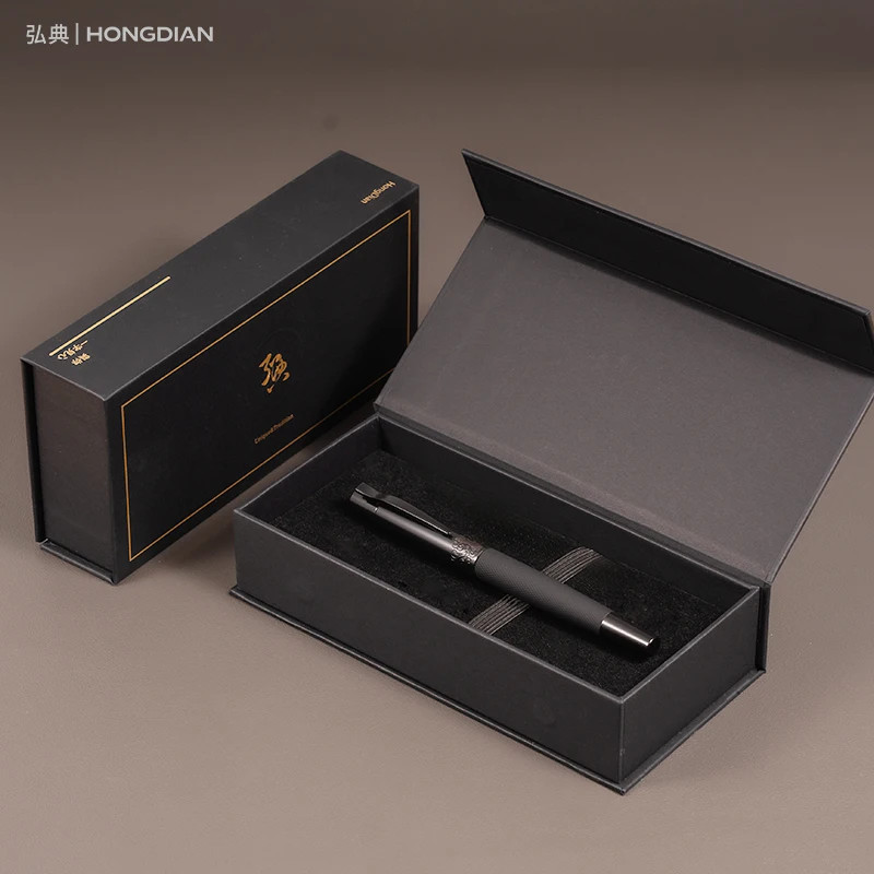 Hongdian 6013 Titanium Black Metal Fountain Pen EF/F Nib Business Gift Box