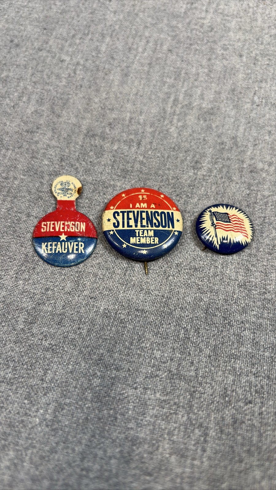 1956 Stevenson Kefauver Political Campaign Pinback Lot of 3 1956 Stevenson Kefauver Political Campaign Pinback Lot of 3