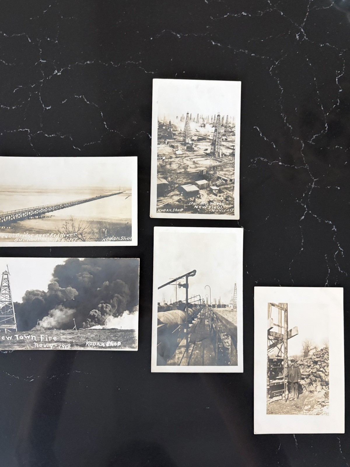 5 RPPC Burk Burnett Texas Oil Boom 1918 1919 Fire Oil Wells Red River Kodak Shop 5 RPPC Burk Burnett Texas Oil Boom 1918 1919 Fire Oil Wells Red River Kodak Shop