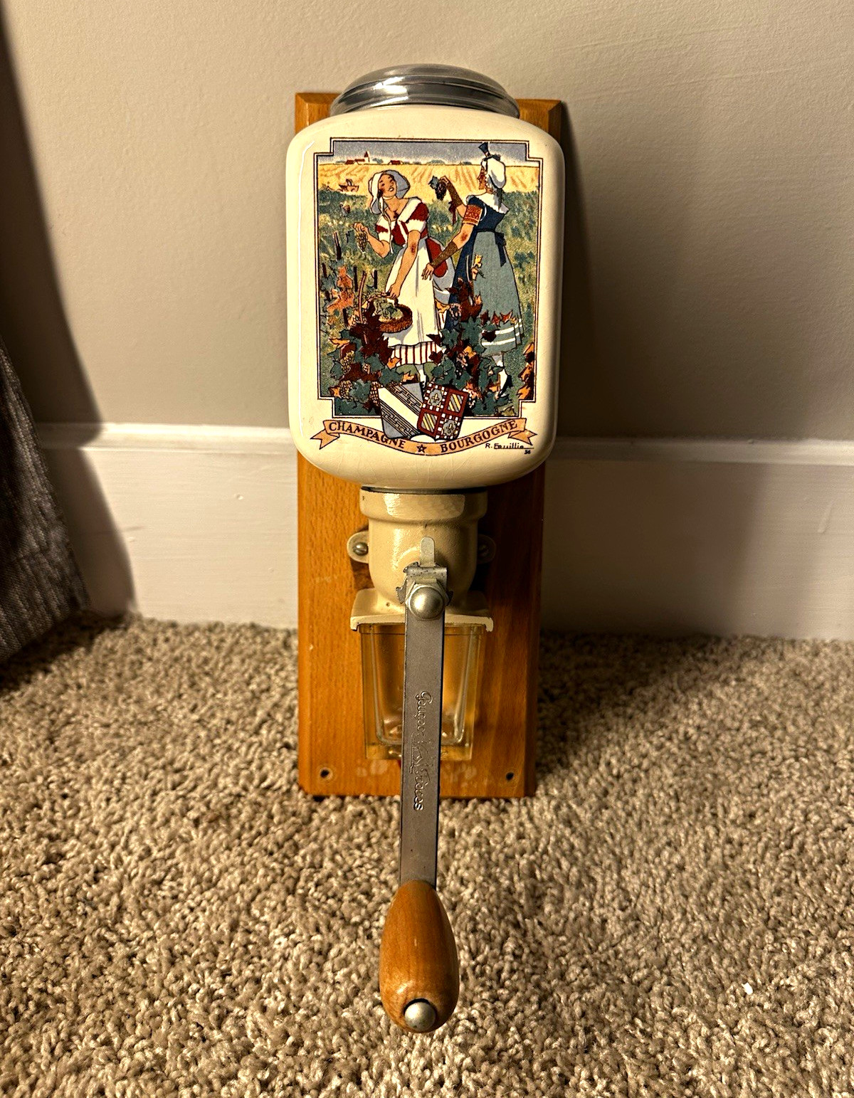 Peugeot Frères Vintage Manual Burr Wall-Mount Coffee Grinder w/ Grounds Jar Peugeot Frères Vintage Manual Burr Wall-Mount Coffee Grinder w/ Grounds Jar