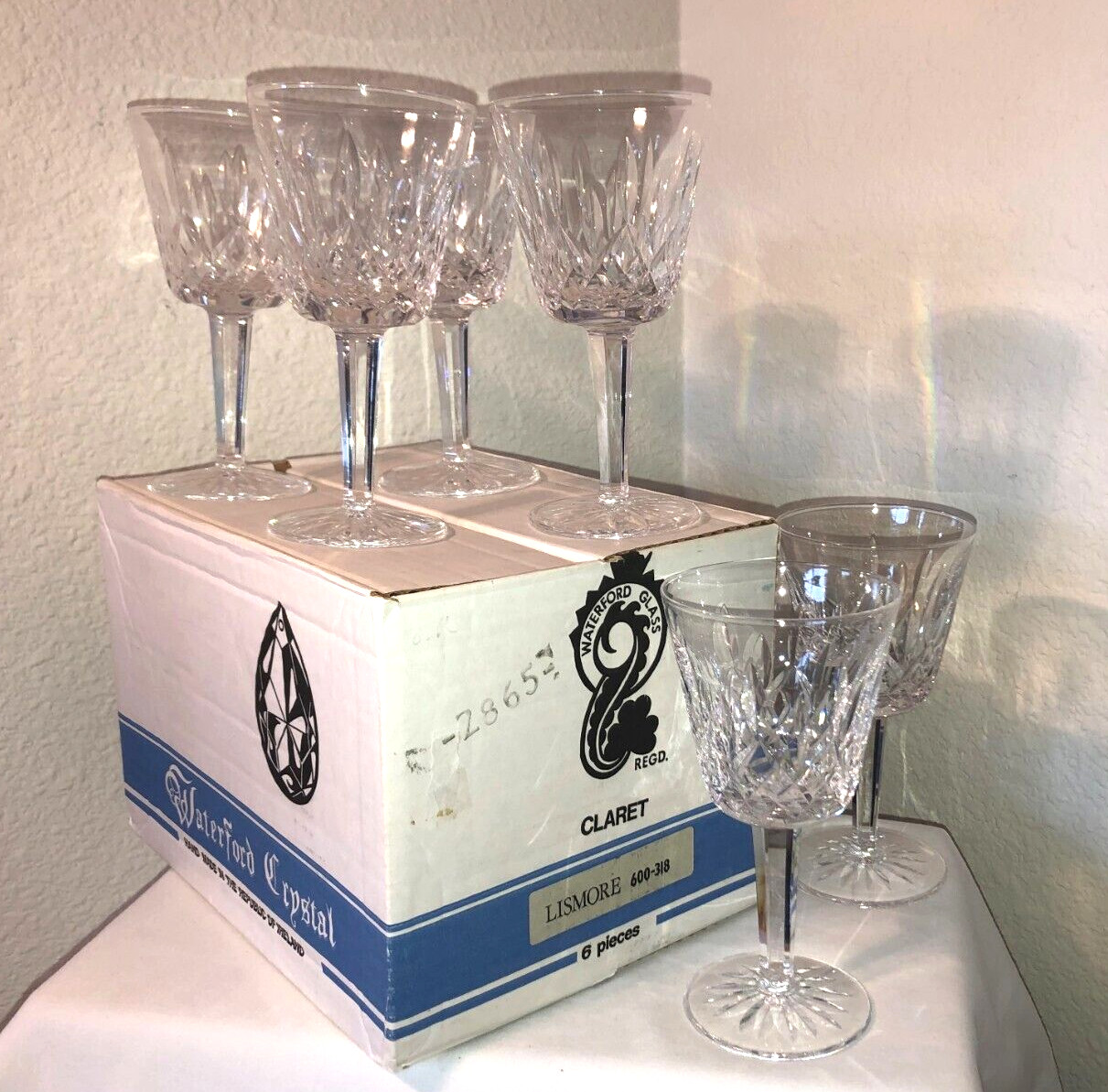 VTG 1973 - Original WATERFORD Crystal - LISMORE Red Wine Glasses w/BOX - IRELAND VTG 1973 - Original WATERFORD Crystal - LISMORE Red Wine Glasses w/BOX - IRELAND