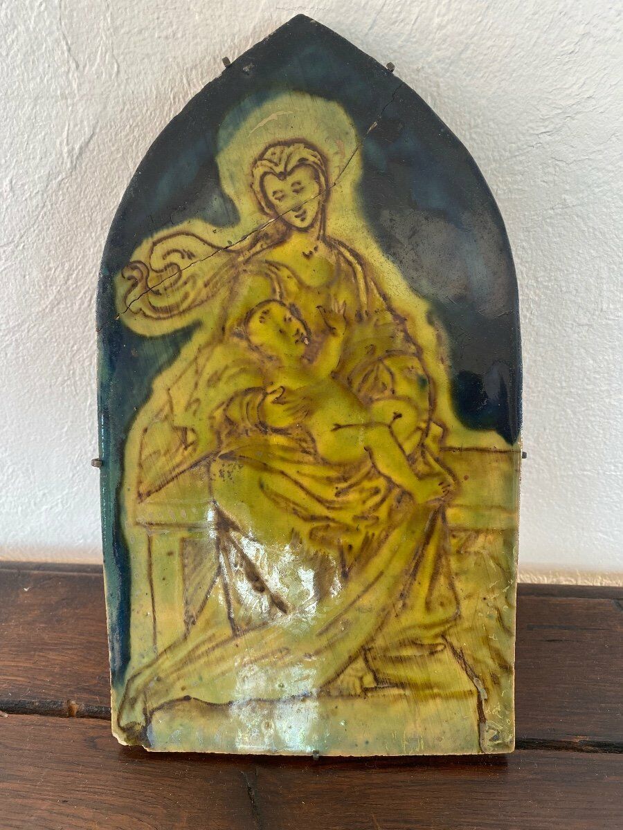 Antique Madonna Porcelain Child Virgin Christian Religion Plate Rare Old 18th