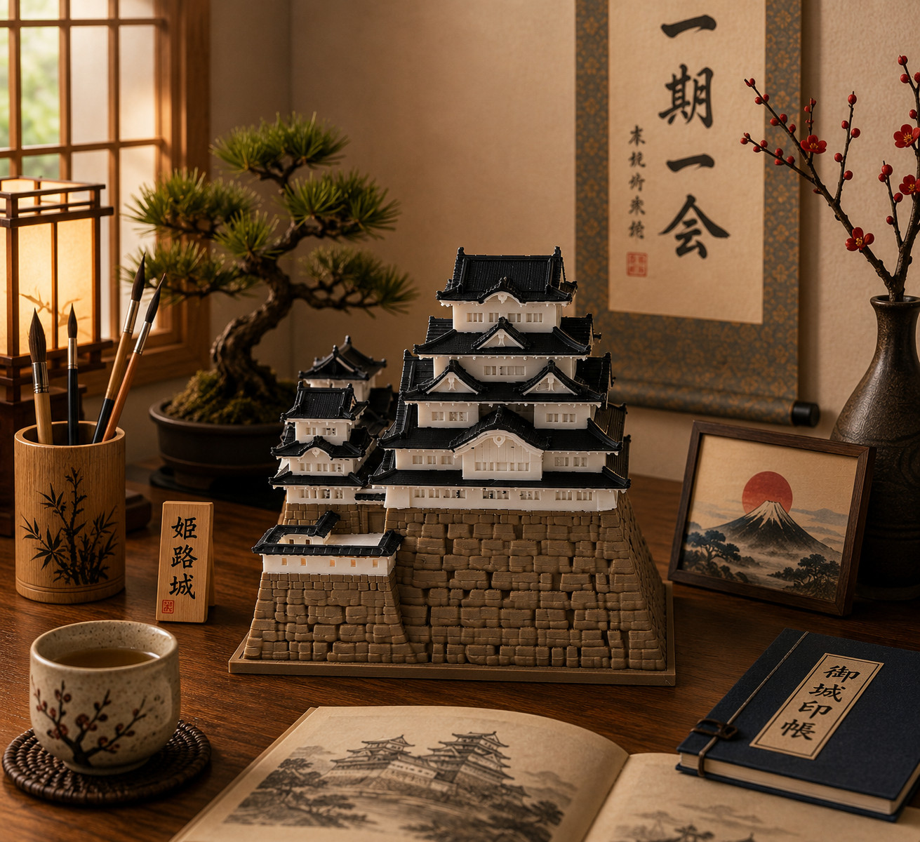 Japanese Himeji Castle PLA 3D Printed Model 5.5" Miniature Display Decor