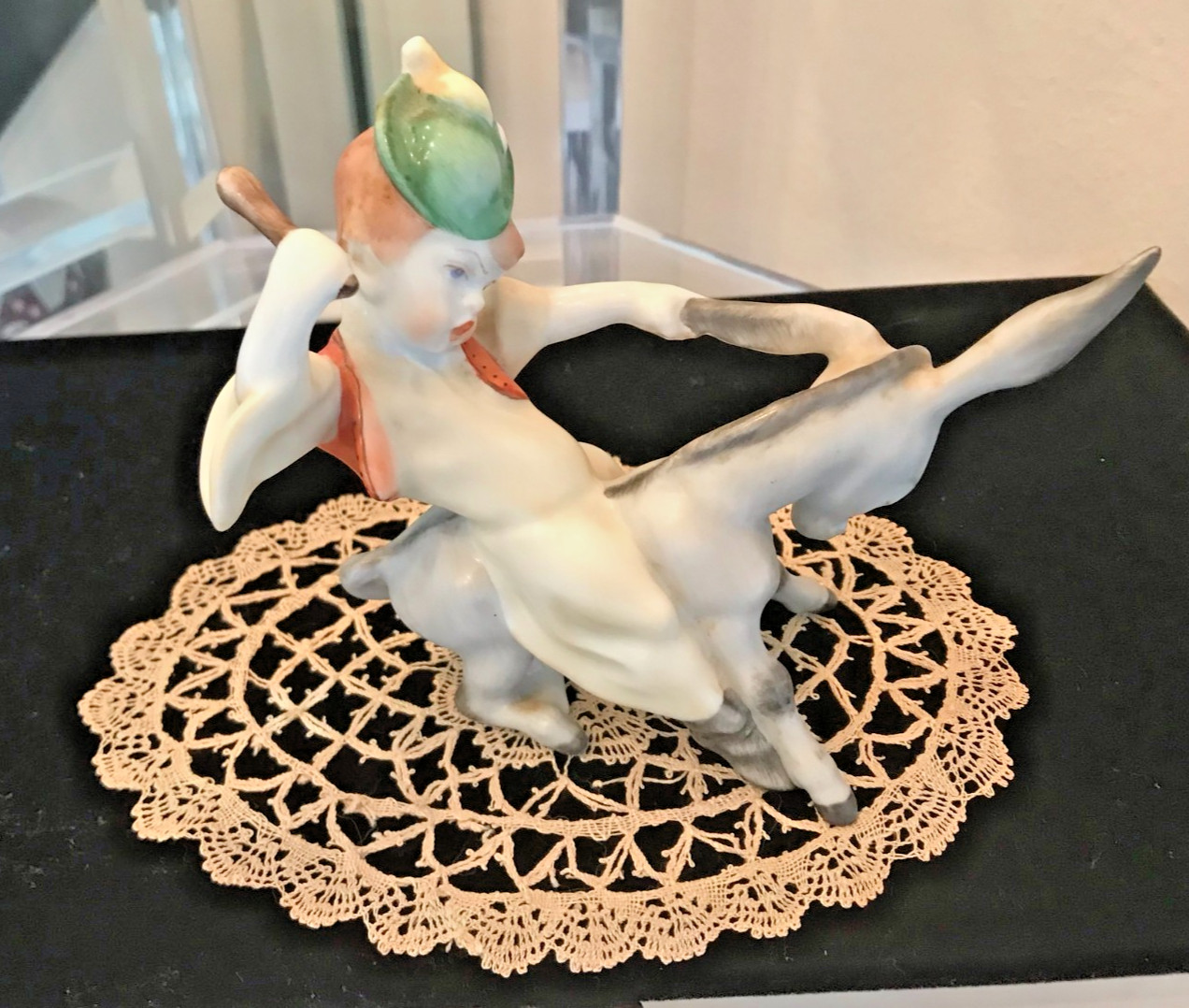 VINTAGE, HAND PAINTED BOY RIDING A DONKEY, 6" WIDE, FROM HEREND, HUNGARY VINTAGE, HAND PAINTED BOY RIDING A DONKEY, 6" WIDE, FROM HEREND, HUNGARY