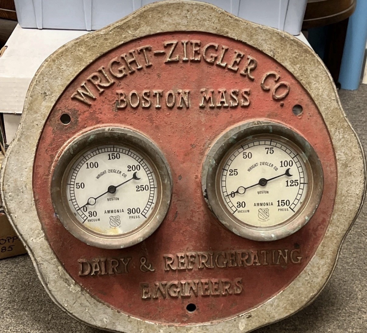 Antique Vintage Ammonia Gauge’s Wright- Ziegler Co. W/ Cast Iron Mount