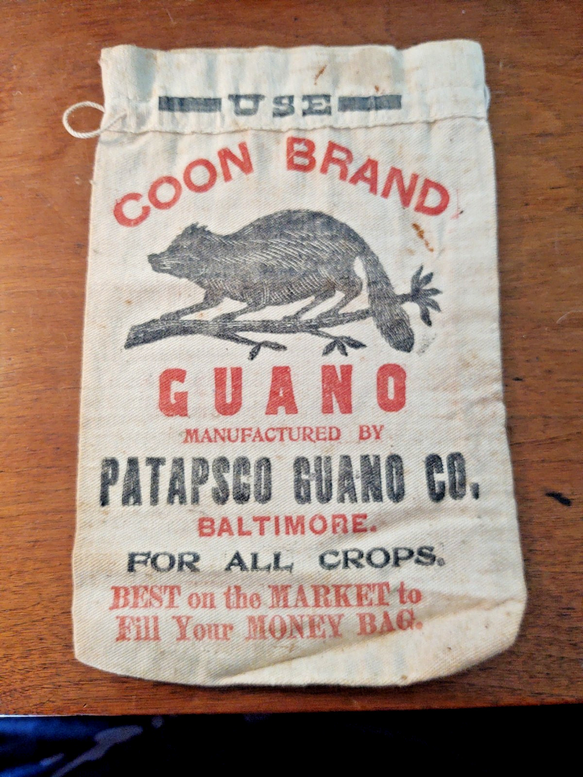 RARE Advertising Antique 1910s Coon Brand Bat Guano Burlap Bag Sack Baltimore RARE Advertising Antique 1910s Coon Brand Bat Guano Burlap Bag Sack Baltimore