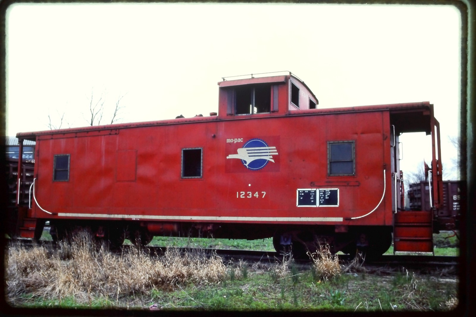 1980s ORIGINAL Slide - MoPac MP Caboose Sedalia Missouri Pacific Yard Kodachrome