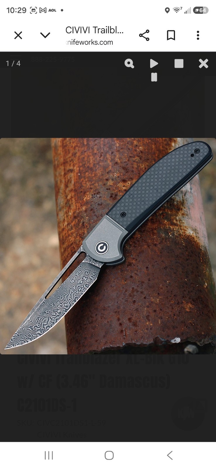 CIVIVI Trailblazer XL, Damascus, Black Carbon Fiber, New – Open Box