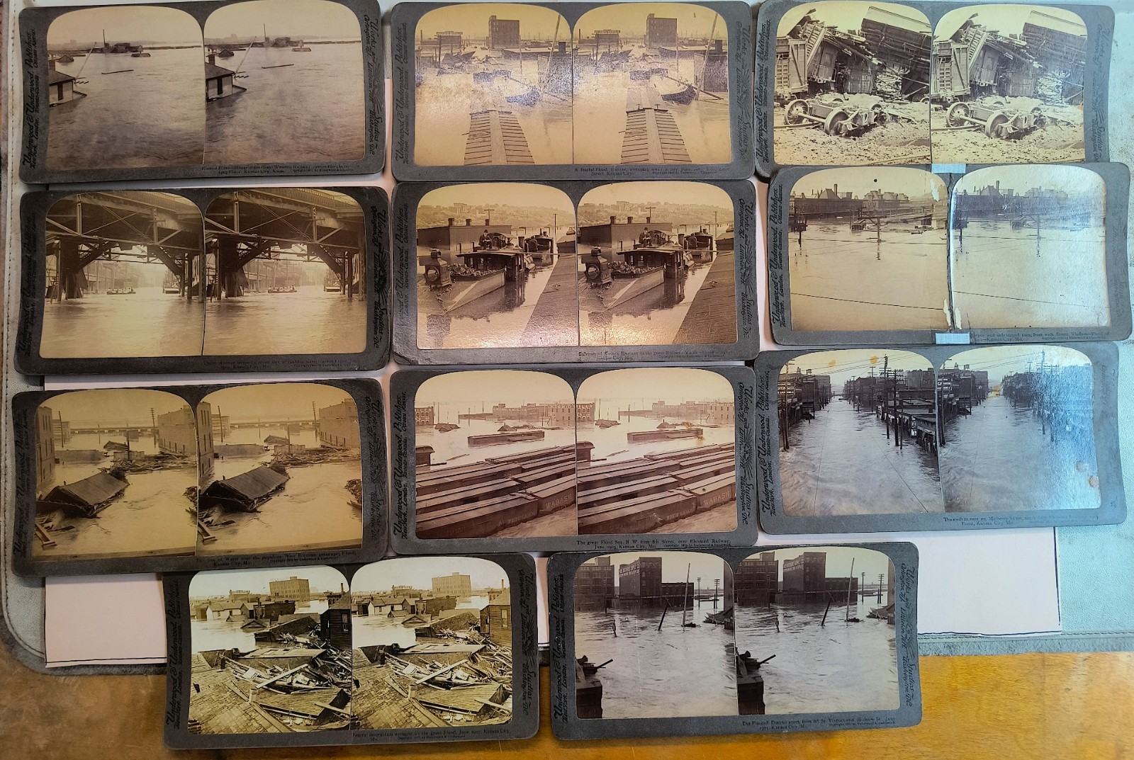 Kansas City MO Lot 11 Railroad round house Yards flood Santa Fe Mopac Stereoview Kansas City MO Lot 11 Railroad round house Yards flood Santa Fe Mopac Stereoview