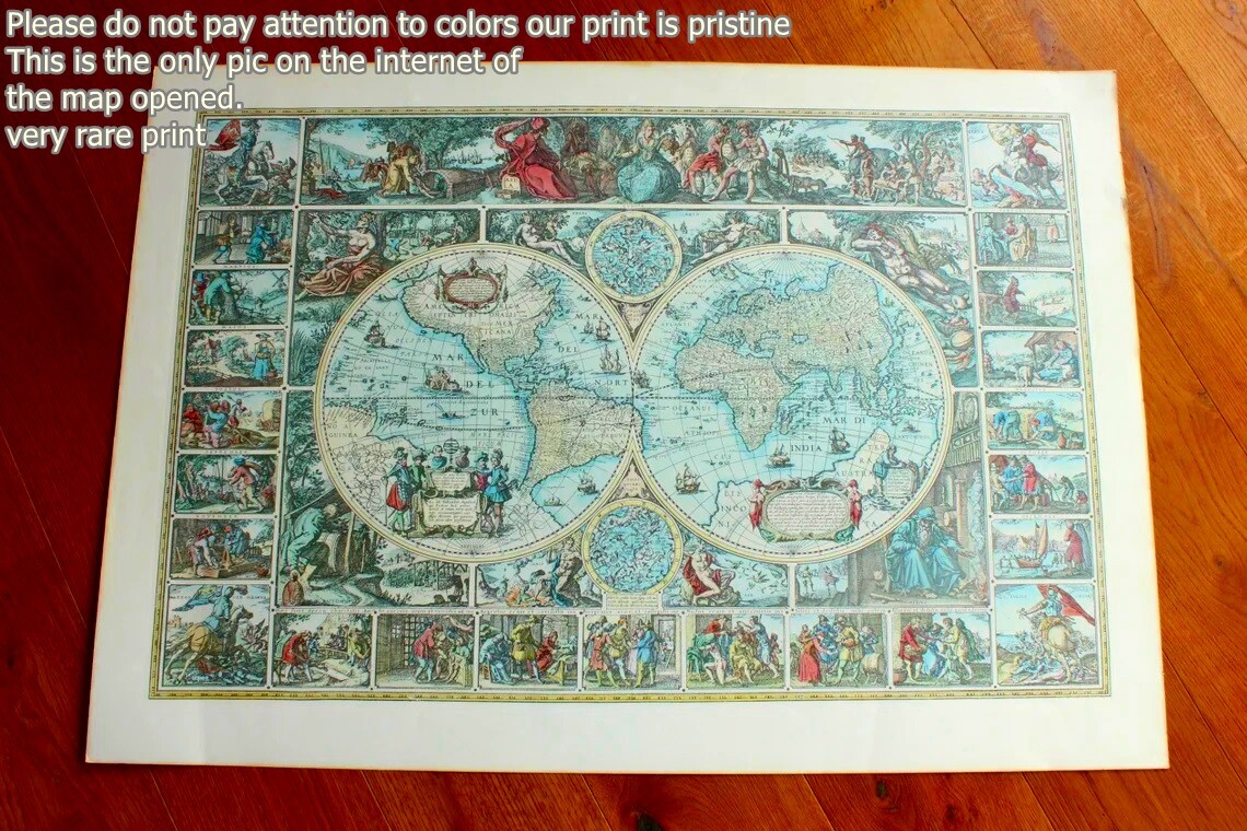 Antique Baroque World Map Hemispheres Cartes-a Figures Visscher Scandecor Sweden Antique Baroque World Map Hemispheres Cartes-a Figures Visscher Scandecor Sweden
