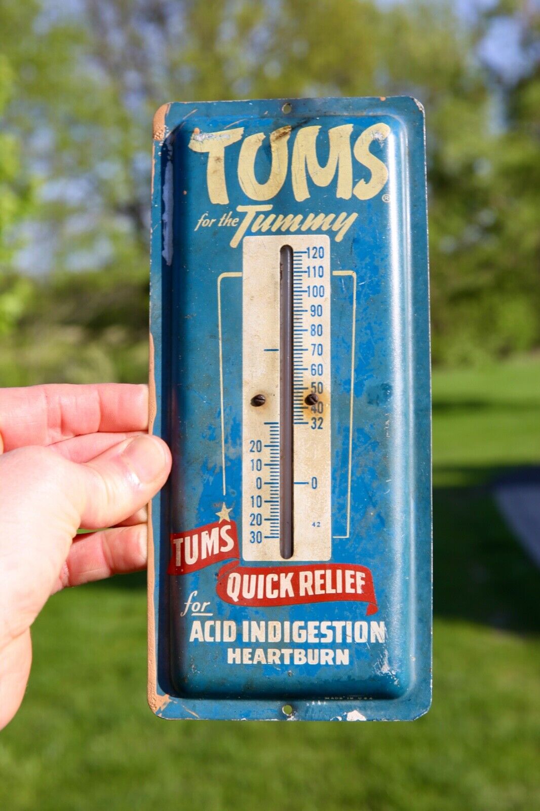 Vintage 1960\'s Tums Metal Advertising Thermometer Sign Pharmacy Medical old