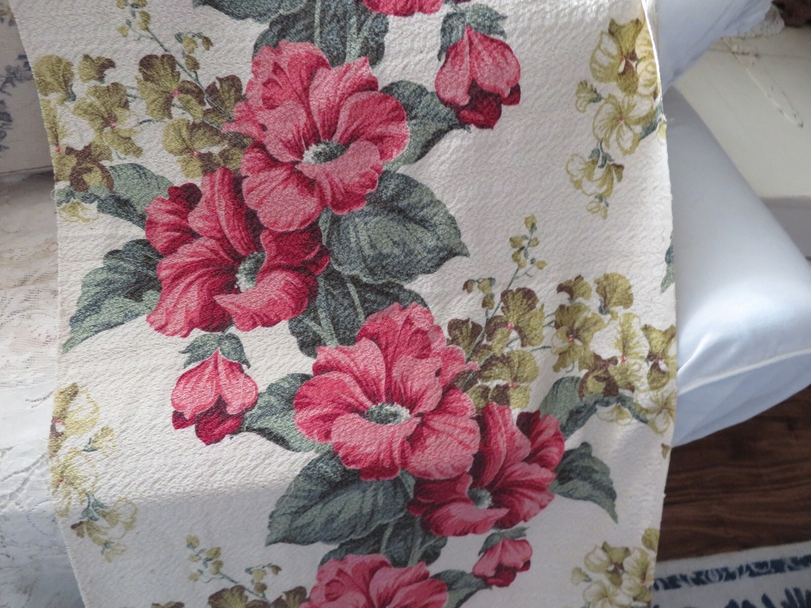 Vintage Florida Beach Hotel SUPER NUBBY Barkcloth Florals on Creamy White Vintage Florida Beach Hotel SUPER NUBBY Barkcloth Florals on Creamy White