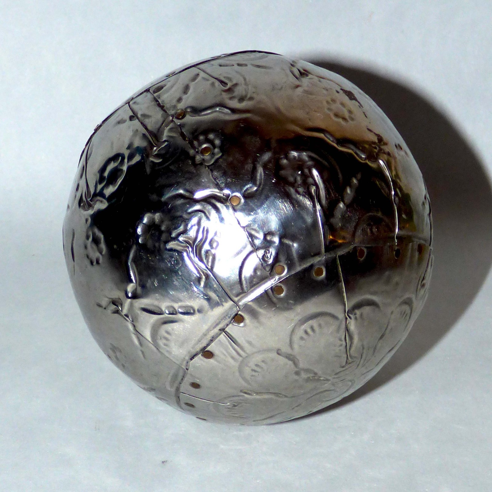Vintage Engraved Metal Mysterious Sphere Ornament Orb Floral Design Handcrafted