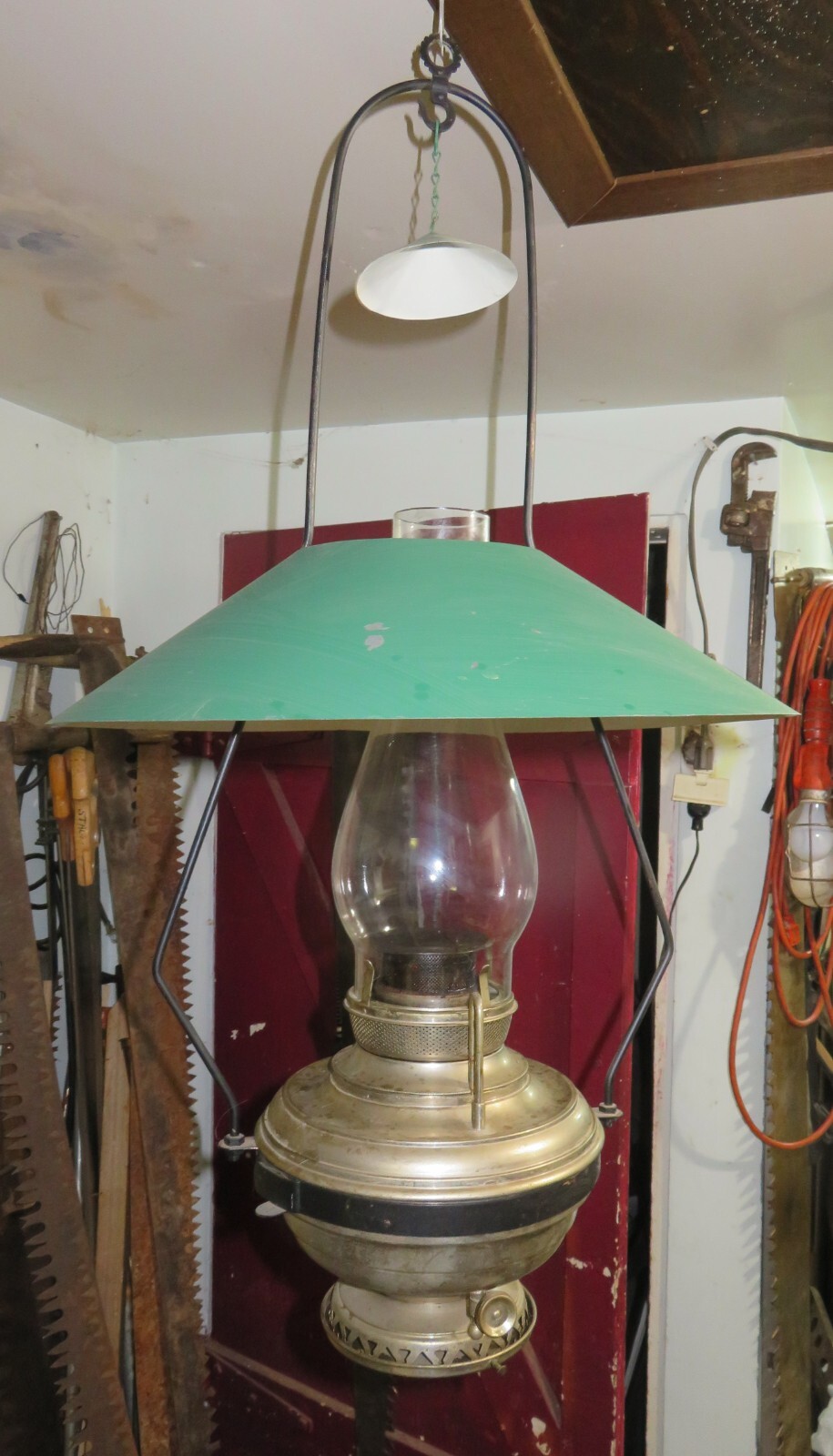 Antique 1888 P & A Hanging Kerosene Oil Lamp Font Country Store complete