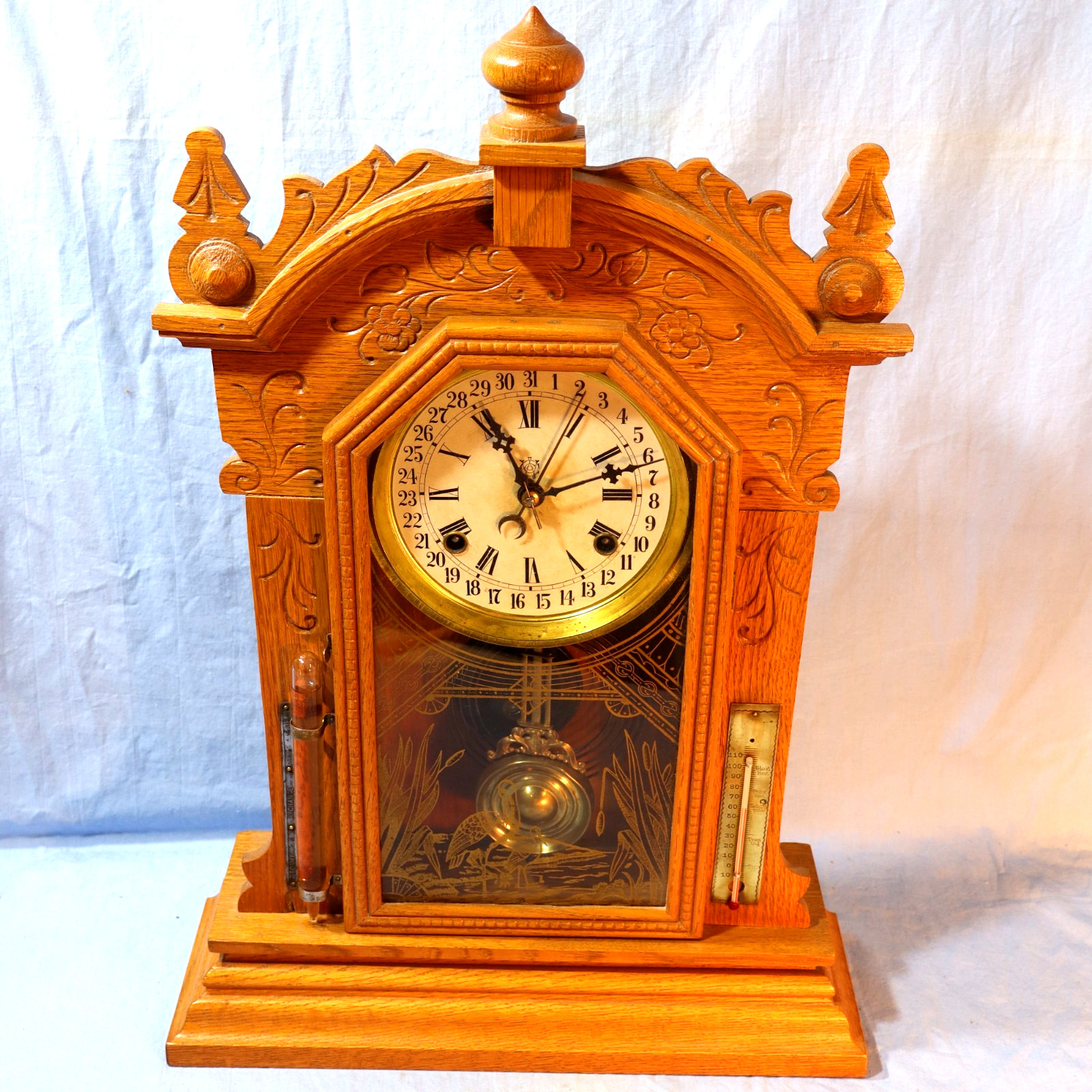 Antique Waterbury Calendar Shelf Clock With Temp & Humidity