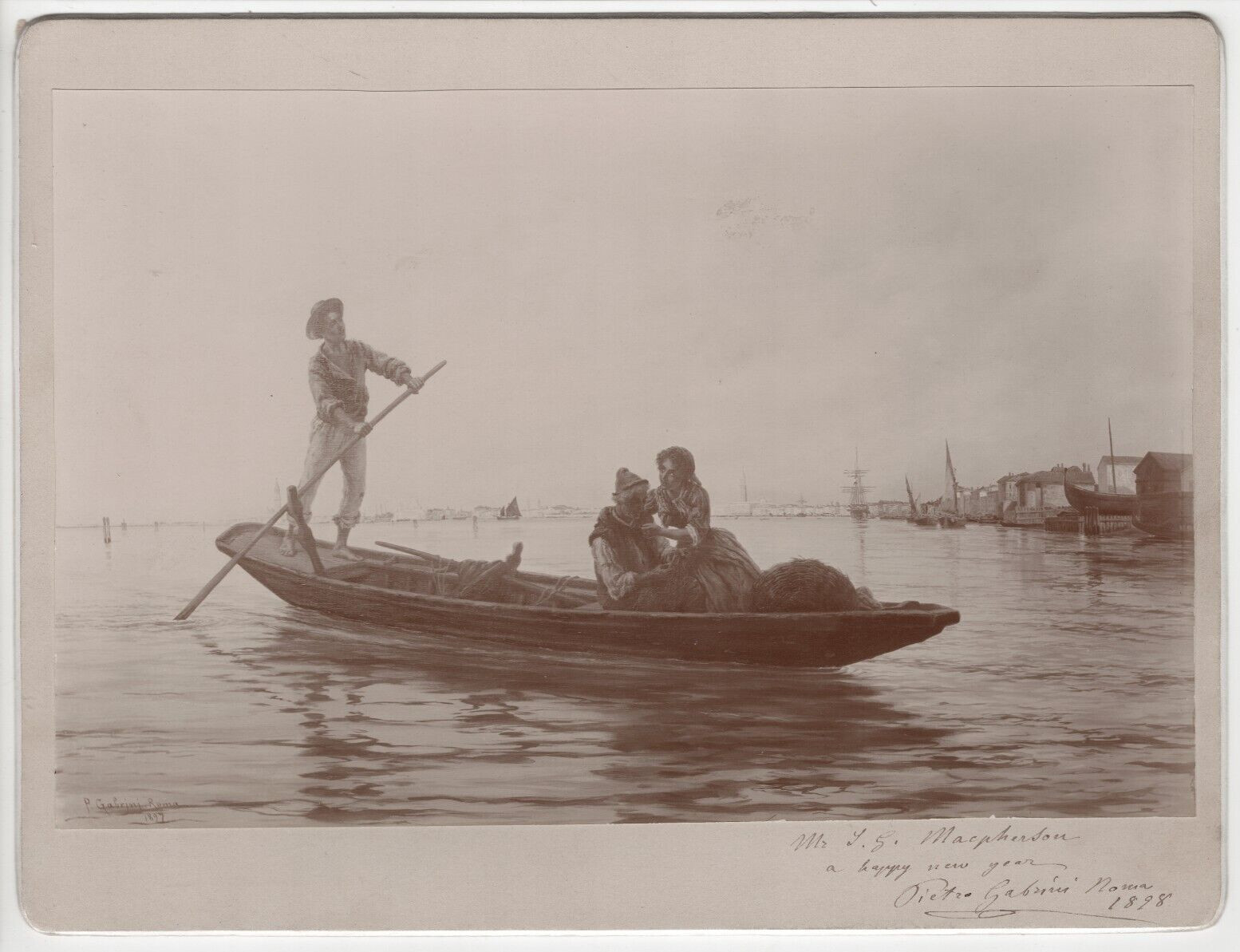 Rare Antique 1878 Pietro Gabrini Hand Signed Inscribed Venetian Gondola Photo Rare Antique 1878 Pietro Gabrini Hand Signed Inscribed Venetian Gondola Photo