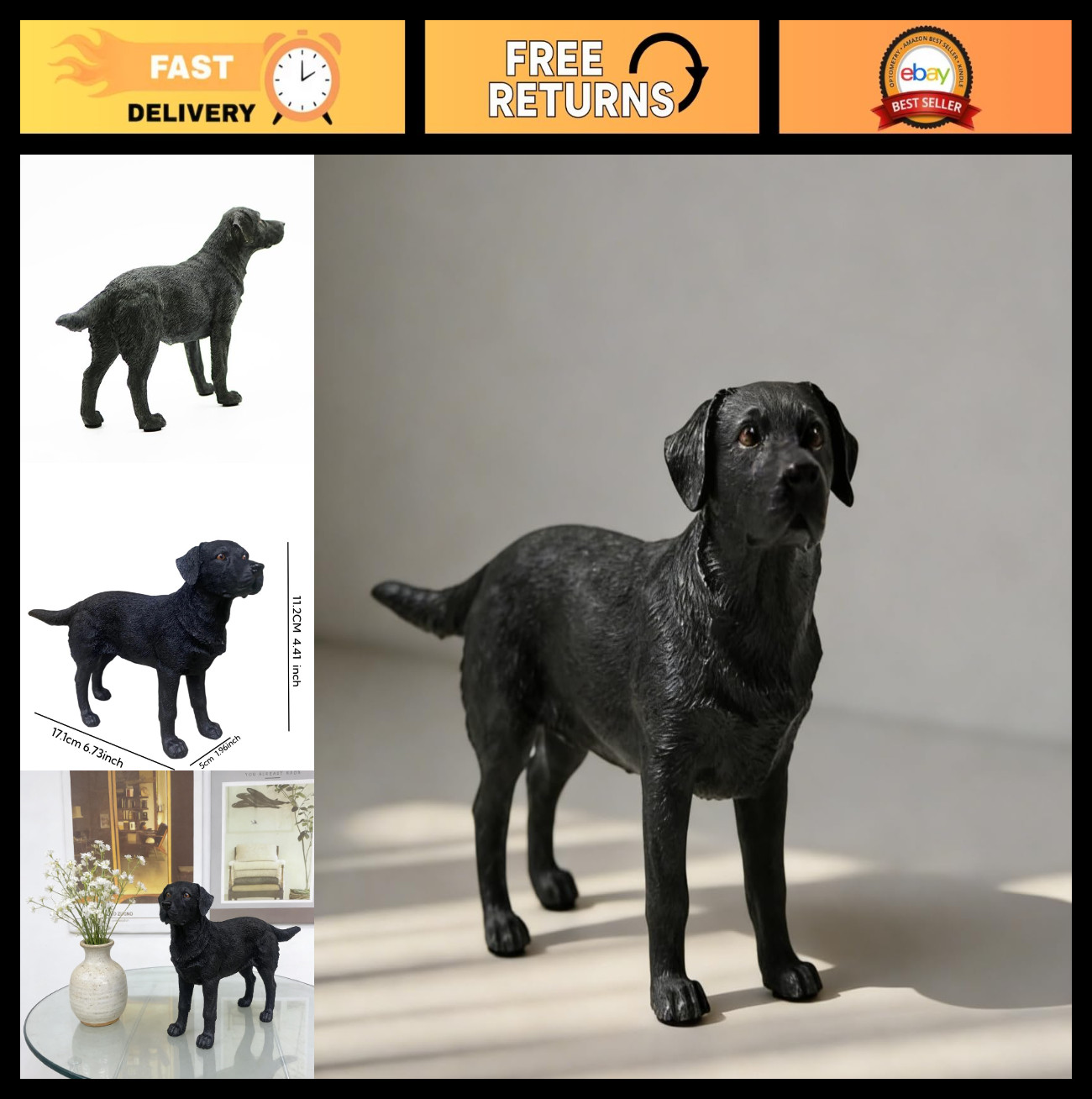 Lifelike Black Labrador Retriever Figurine - Realistic Dog Statue Home Decor Lifelike Black Labrador Retriever Figurine - Realistic Dog Statue Home Decor