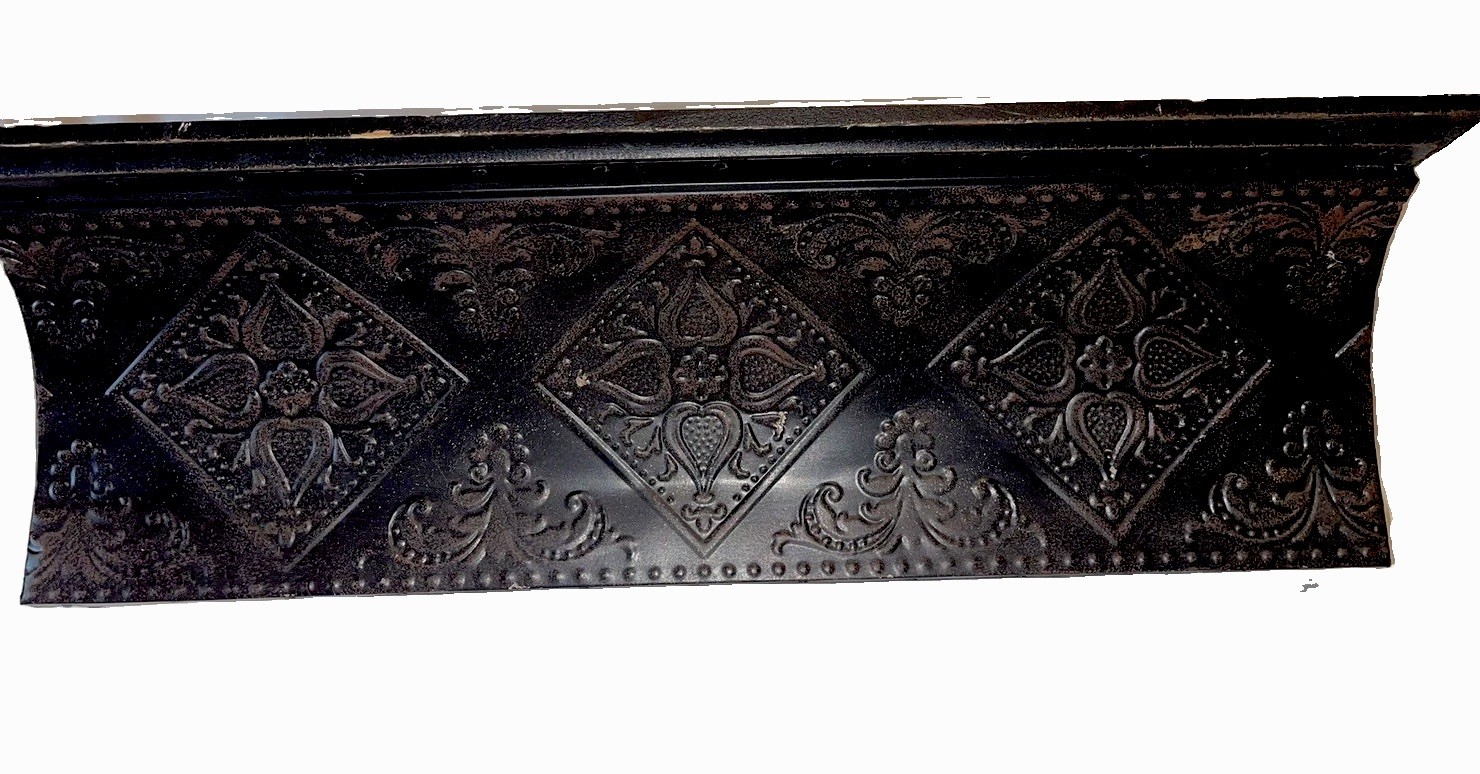 Nice Vintage Black Wall Shelf Wood & Metal Ceiling Tile Plate groove 24” Nice Vintage Black Wall Shelf Wood & Metal Ceiling Tile Plate groove 24”
