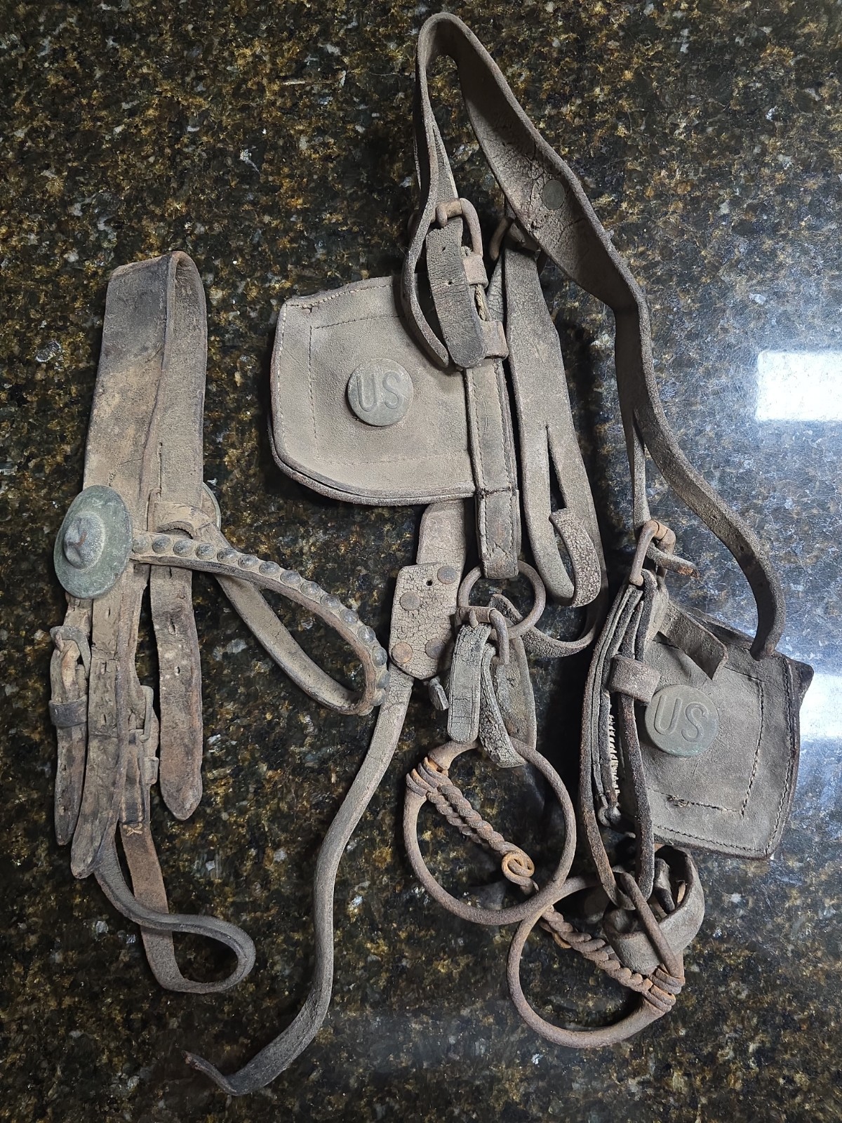 Antique US Army Artillery/Quartermaster Corps Mule Wagon Harness Bridle Blinders Antique US Army Artillery/Quartermaster Corps Mule Wagon Harness Bridle Blinders
