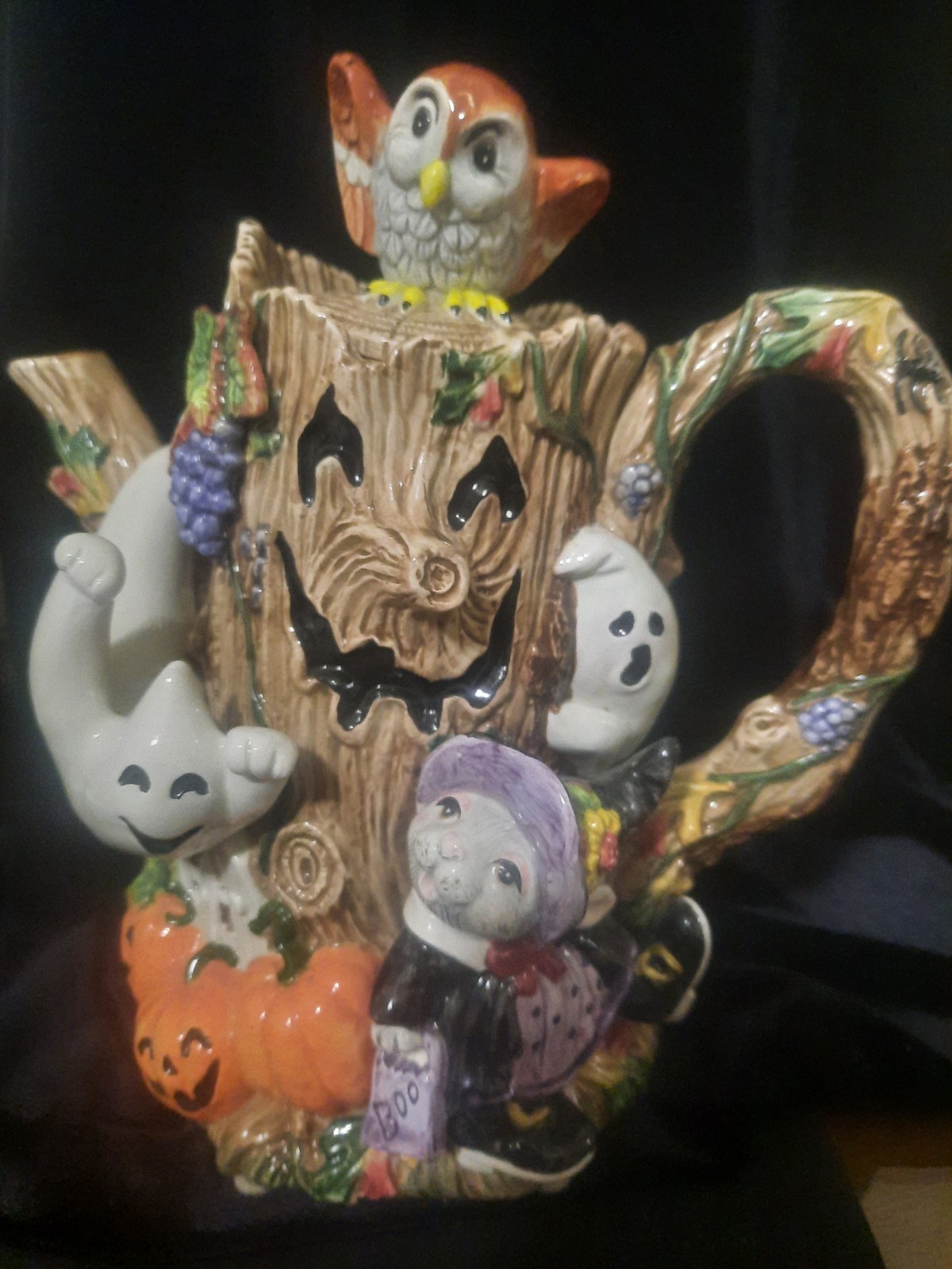 FITZ AND FLOYD VINTAGE 1995 HALLOWEEN HARVEST TEAPOT, EUC