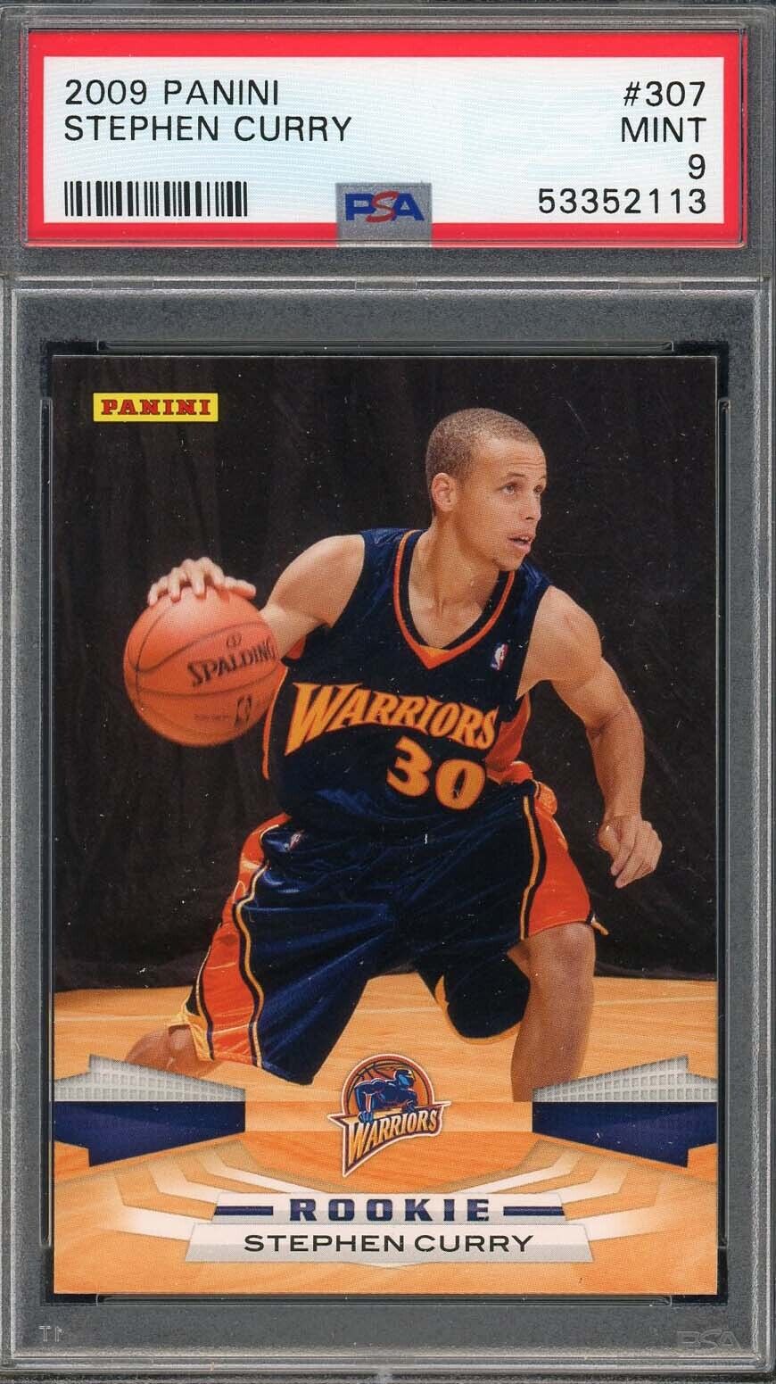 Stephen Curry 2009 Panini Basketball Rookie Card RC #307 Graded PSA 9
