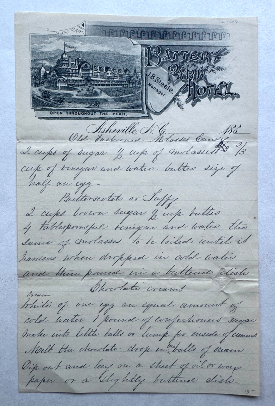 Vintage 1880s Letterhead Asheville North Carolina Battery Park Hotel vignette Vintage 1880s Letterhead Asheville North Carolina Battery Park Hotel vignette